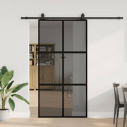 Klizna vrata s priborom crna 102,5 x 205 cm kaljeno staklo