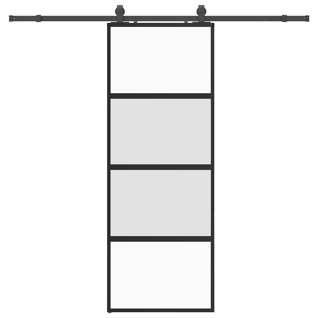 Klizna vrata s priborom crna 76 x 205 cm kaljeno staklo