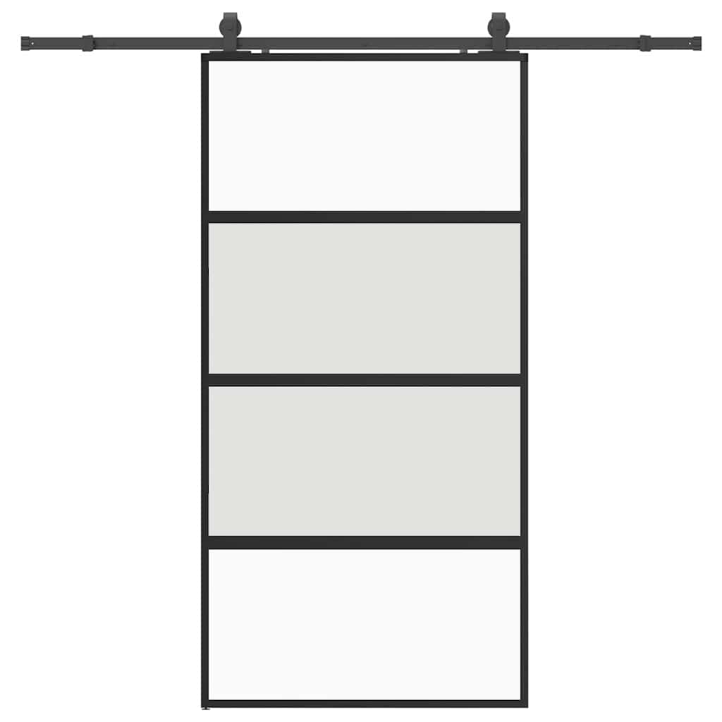 Klizna vrata s priborom crna 102,5 x 205 cm kaljeno staklo