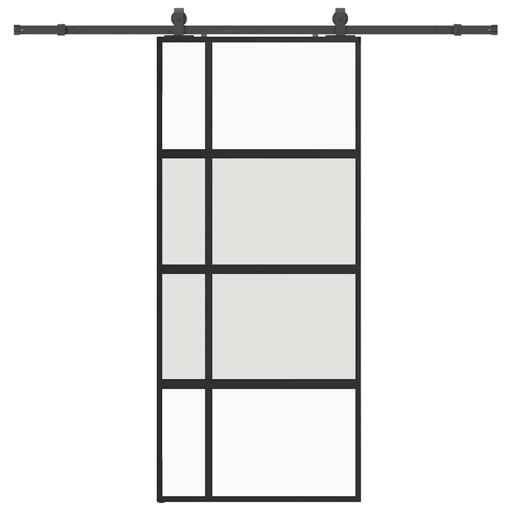 Klizna vrata s priborom crna 90 x 205 cm kaljeno staklo