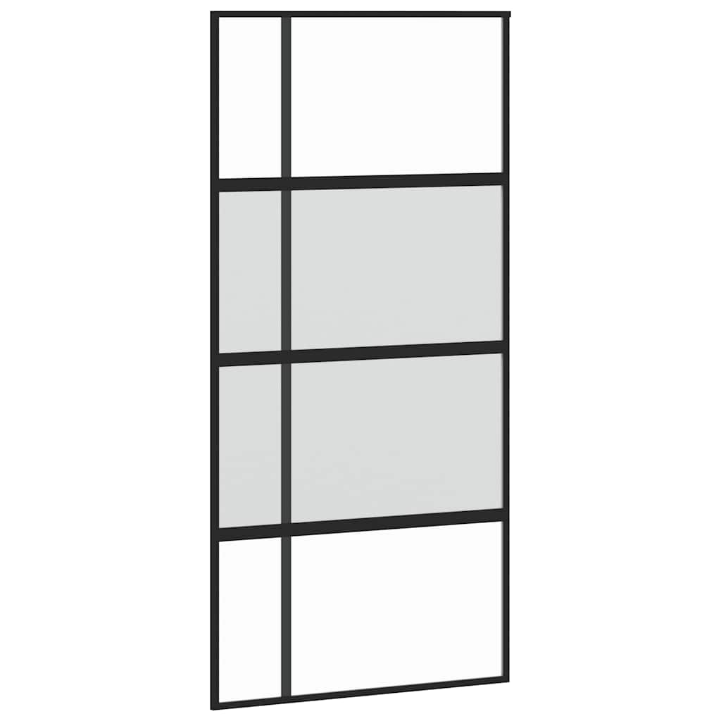 Klizna vrata s priborom crna 102,5 x 205 cm kaljeno staklo