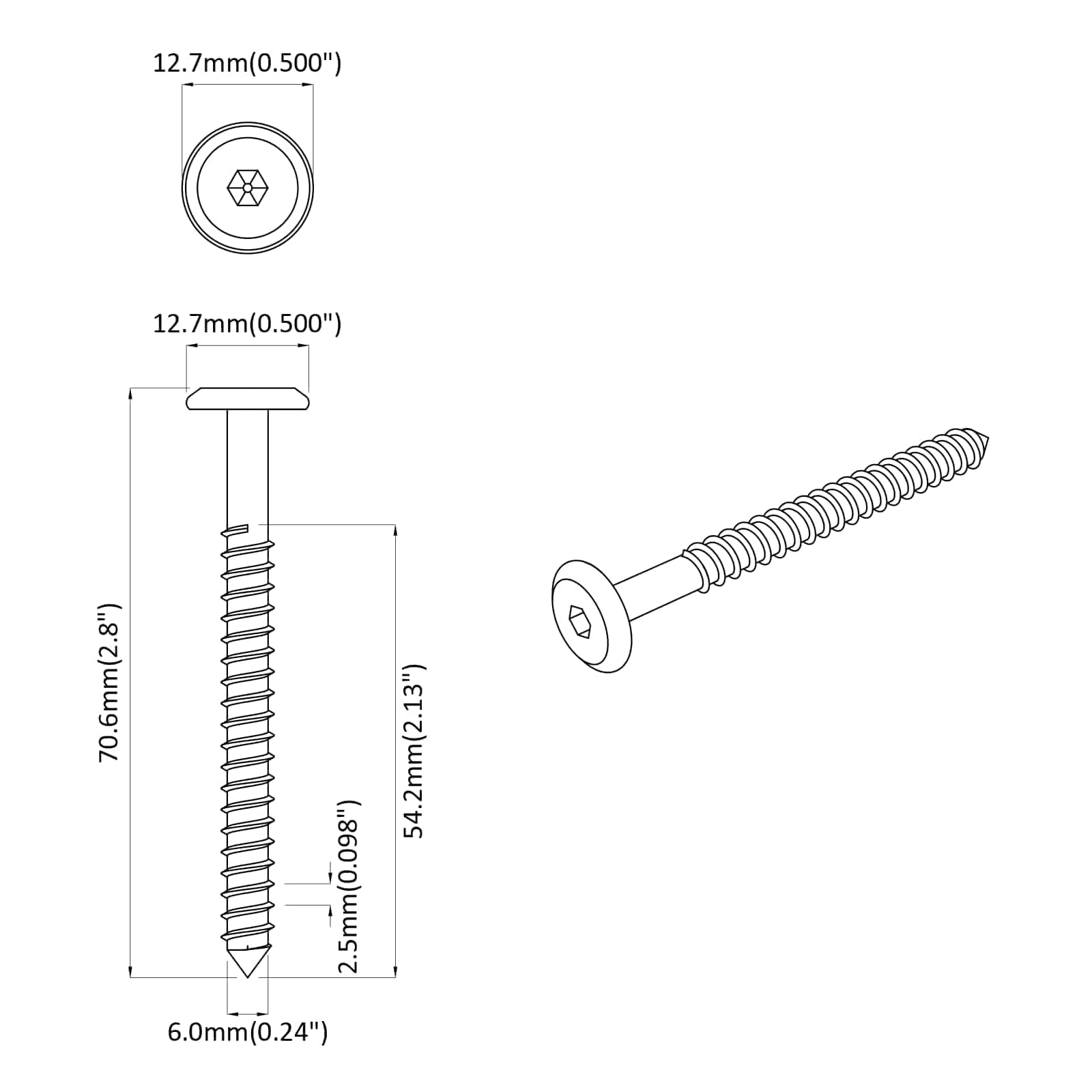 Drvene vijake 12 pcs Srebrno M6 x 70 mm Čelik