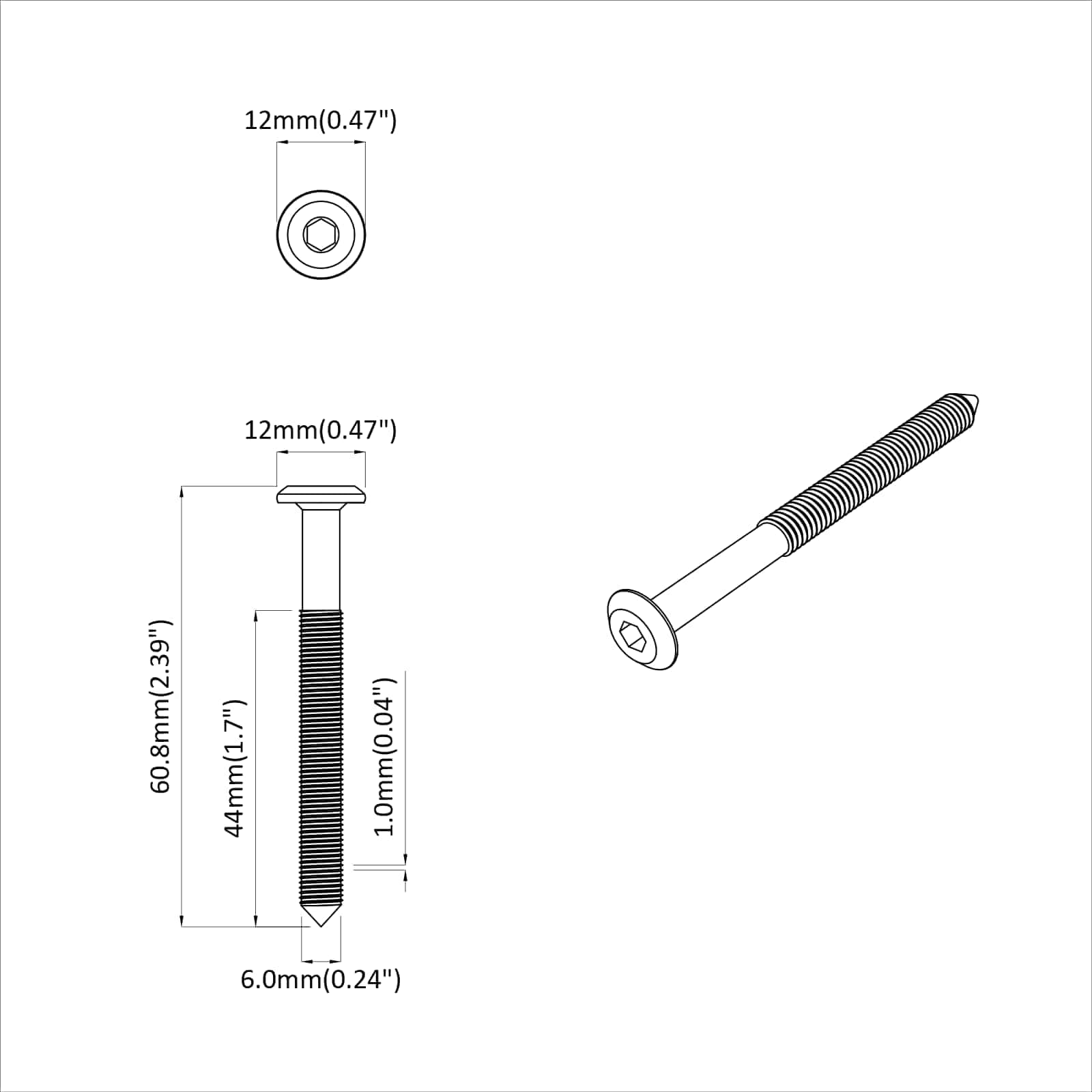 Namještajni vijci 2 pcs Srebrno M6 x 60 mm Čelik