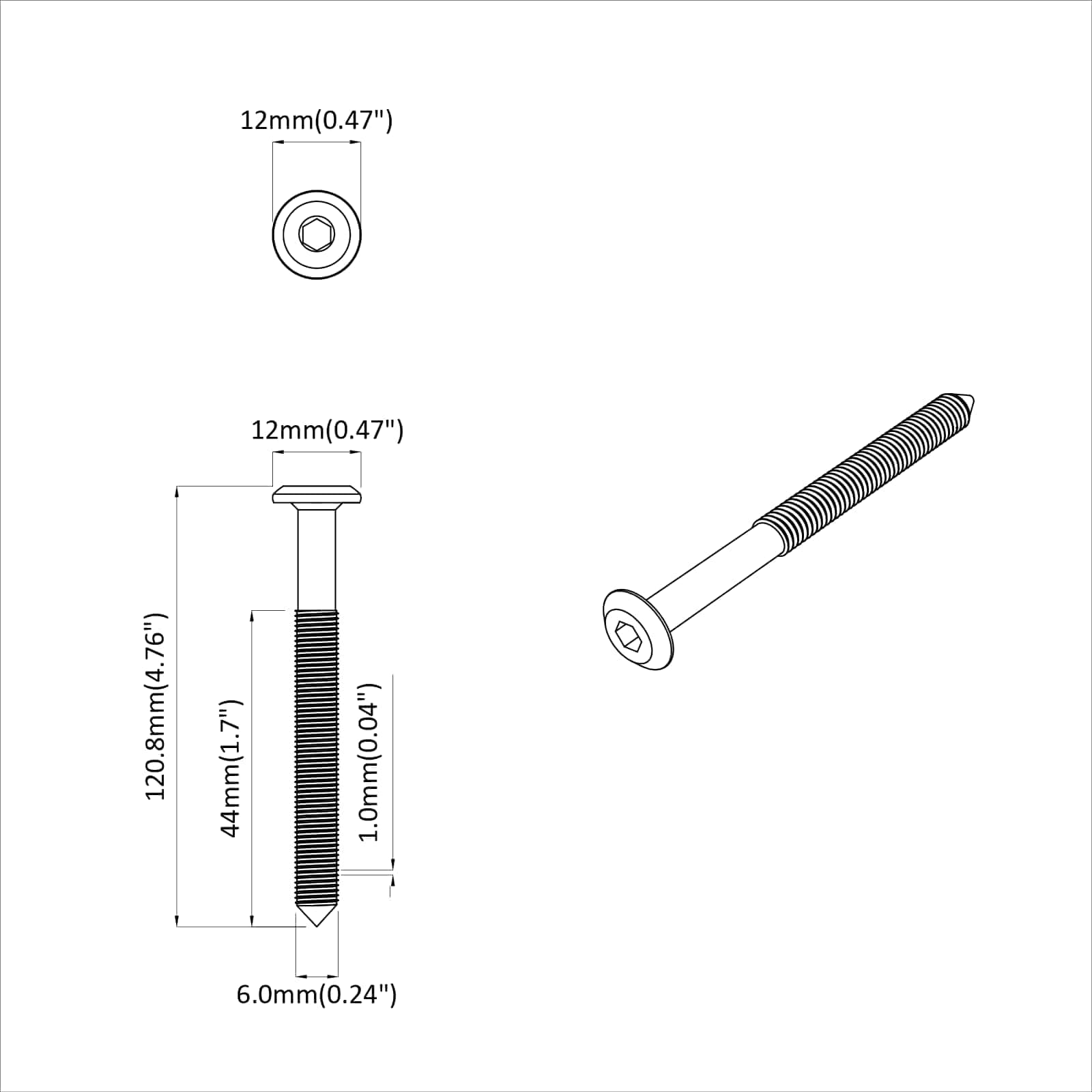 Namještajni vijci 12 pcs Srebrno M6 x 100 mm Čelik