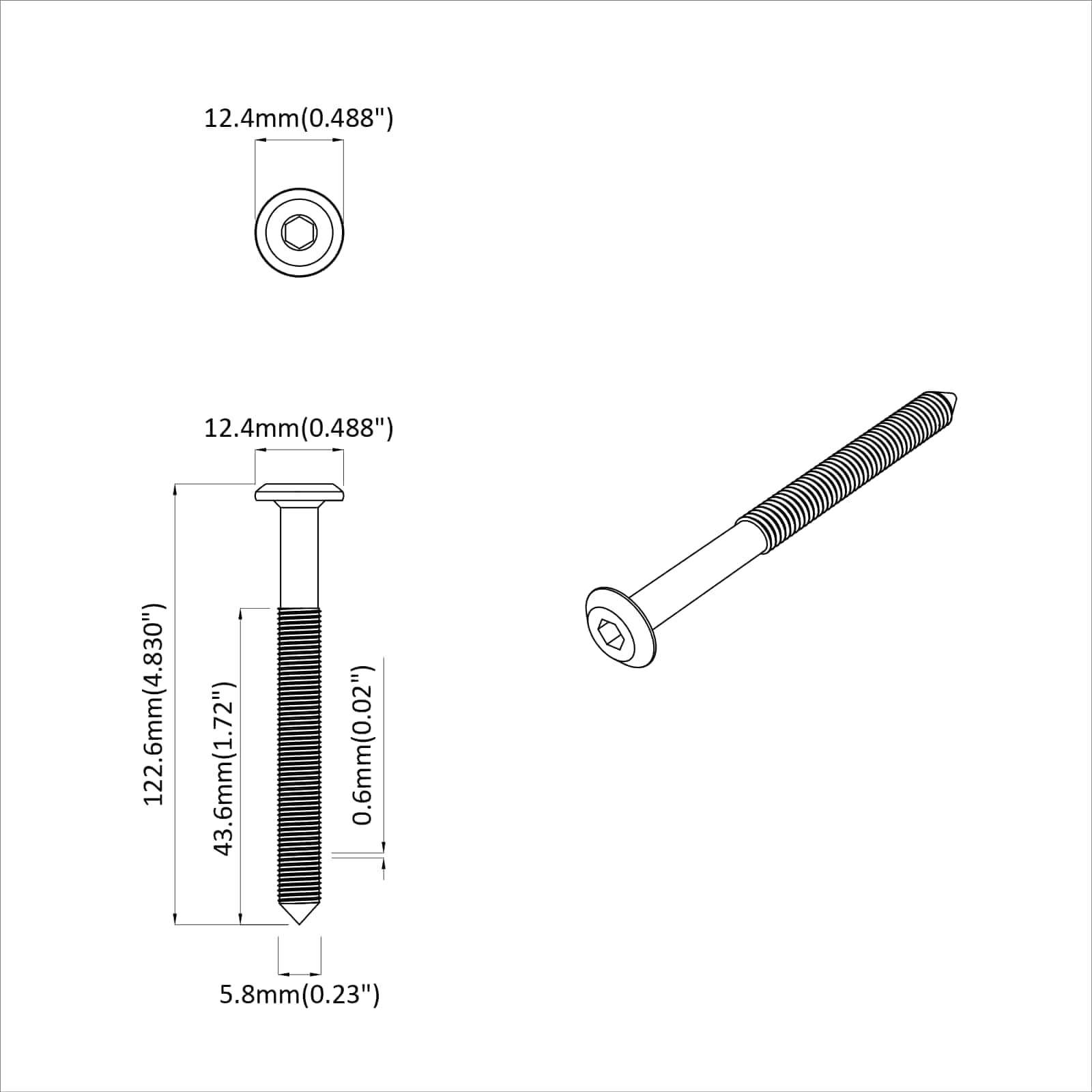 Vijak 2 pcs Srebrno M6 x 120 mm Čelik