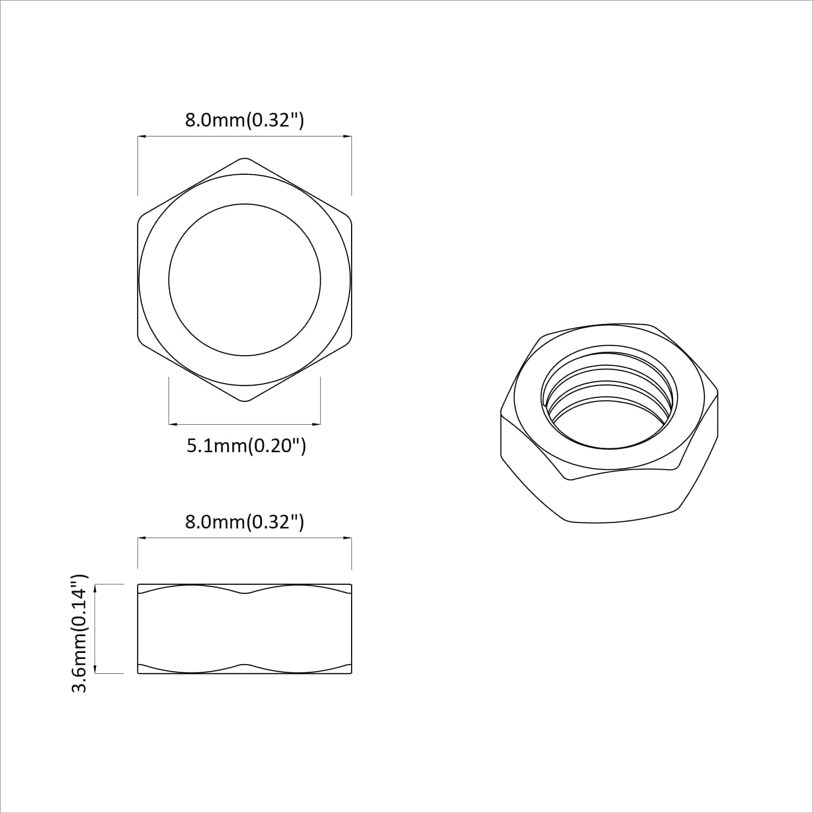Šesterokutna matica 23377 pcs Srebrno Metal