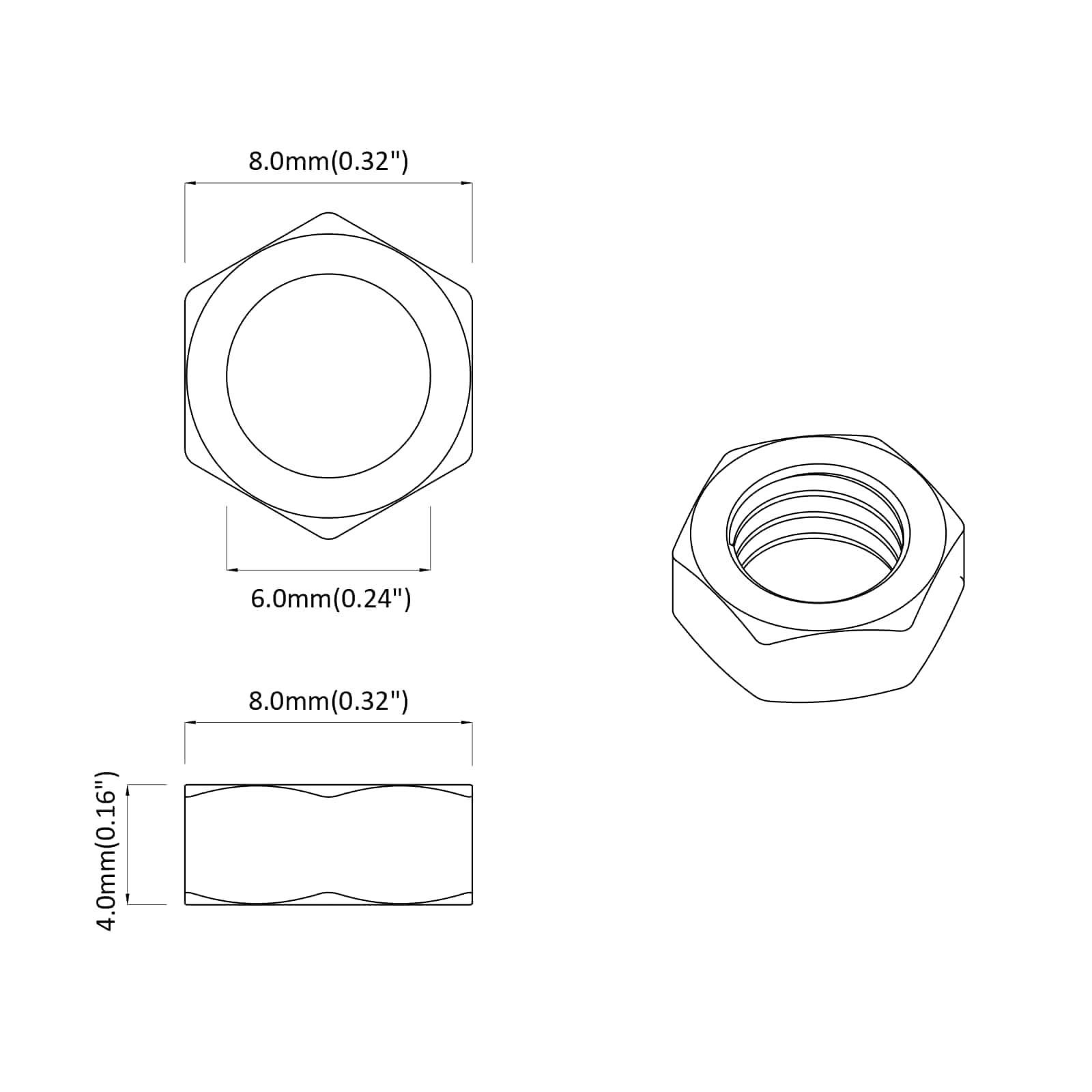 Šesterokutna matica 2 pcs Srebrno M6 Metal