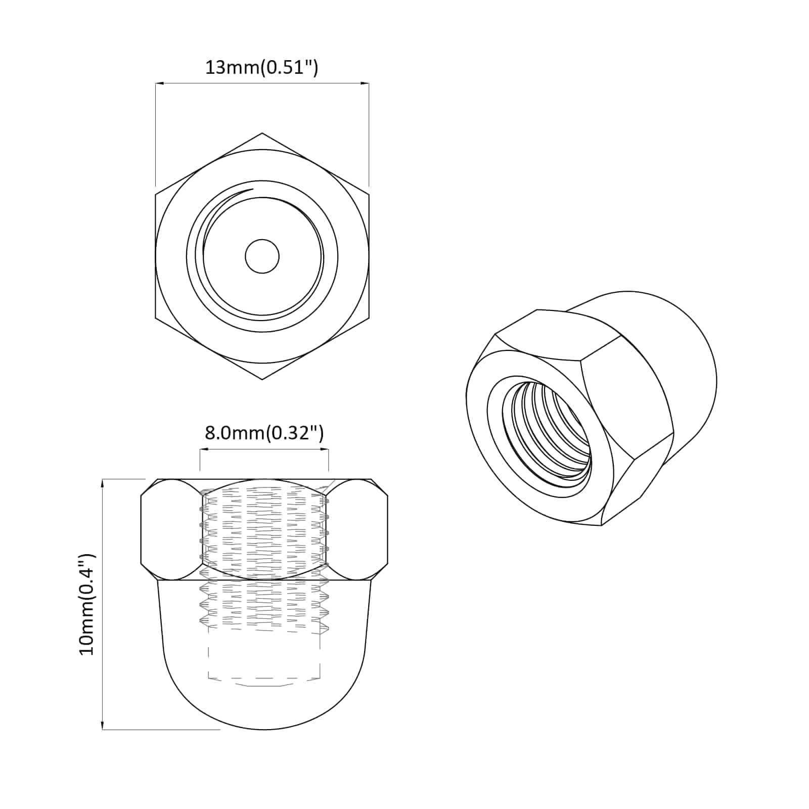 Šesterokutne žižak matice 2 pcs Srebrno m8 Metal