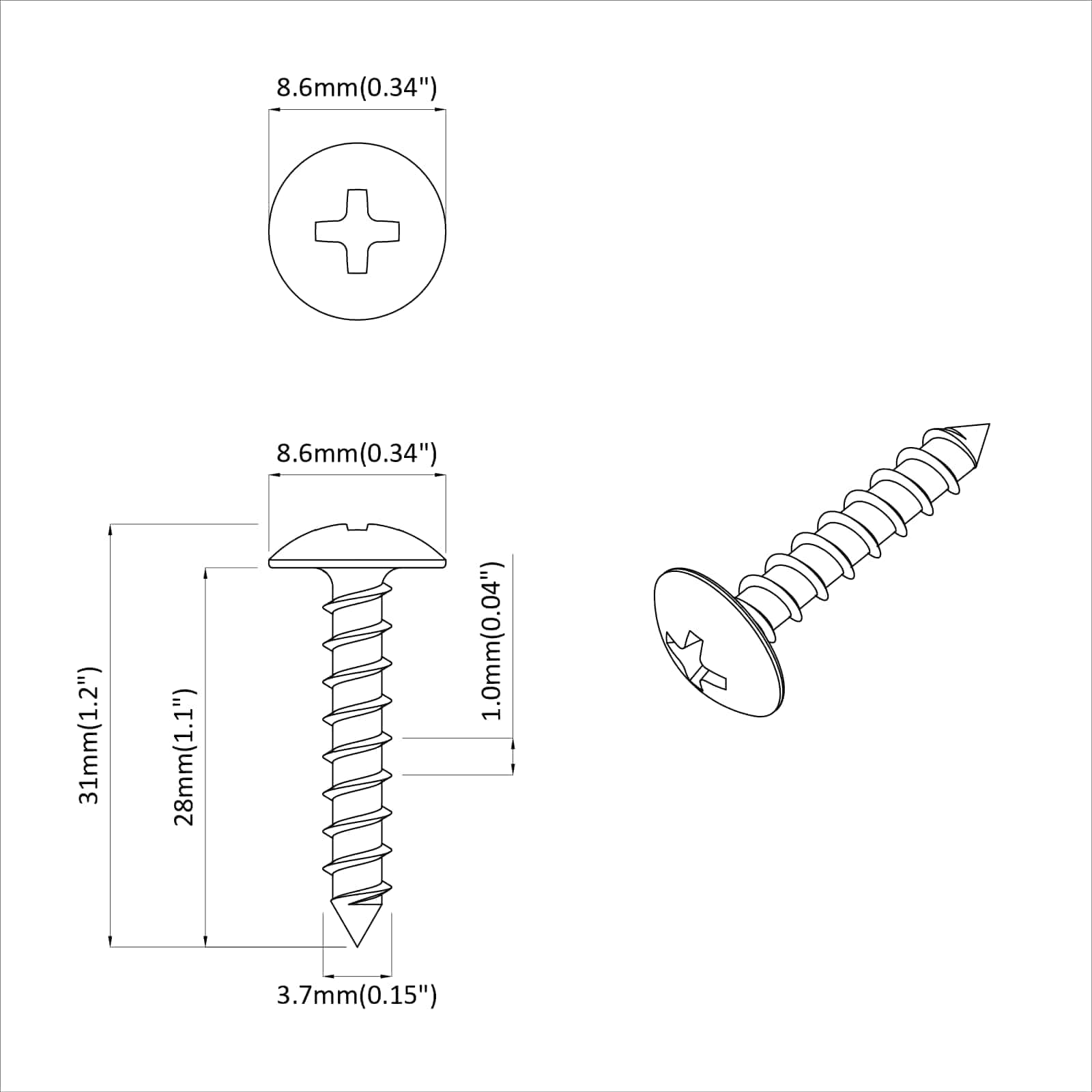 Čavao s Navojem 2 pcs Crna M4 x 28 mm Čelik