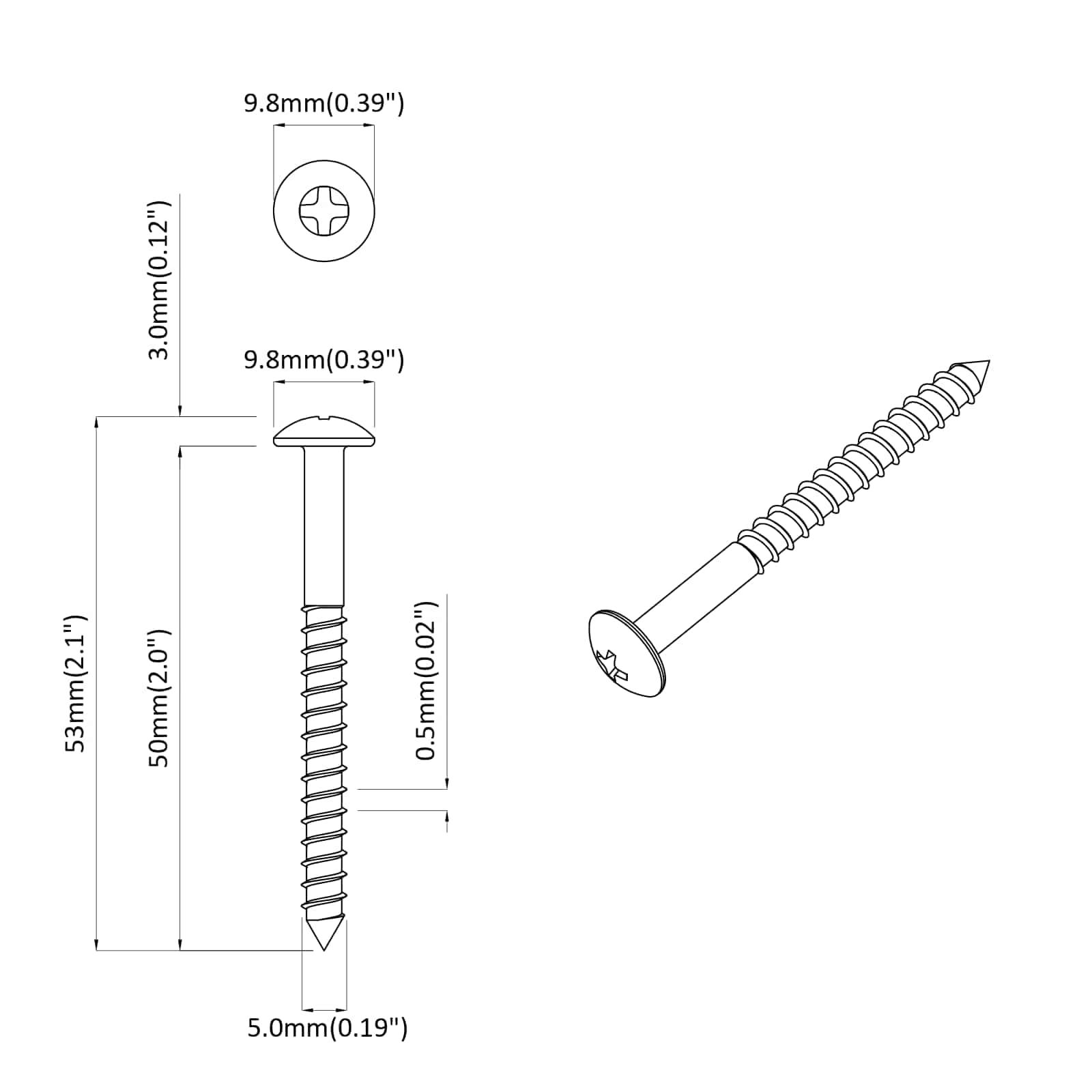 Drveni vijak 12 pcs Srebrno 9,8 x 53 mm Čelik