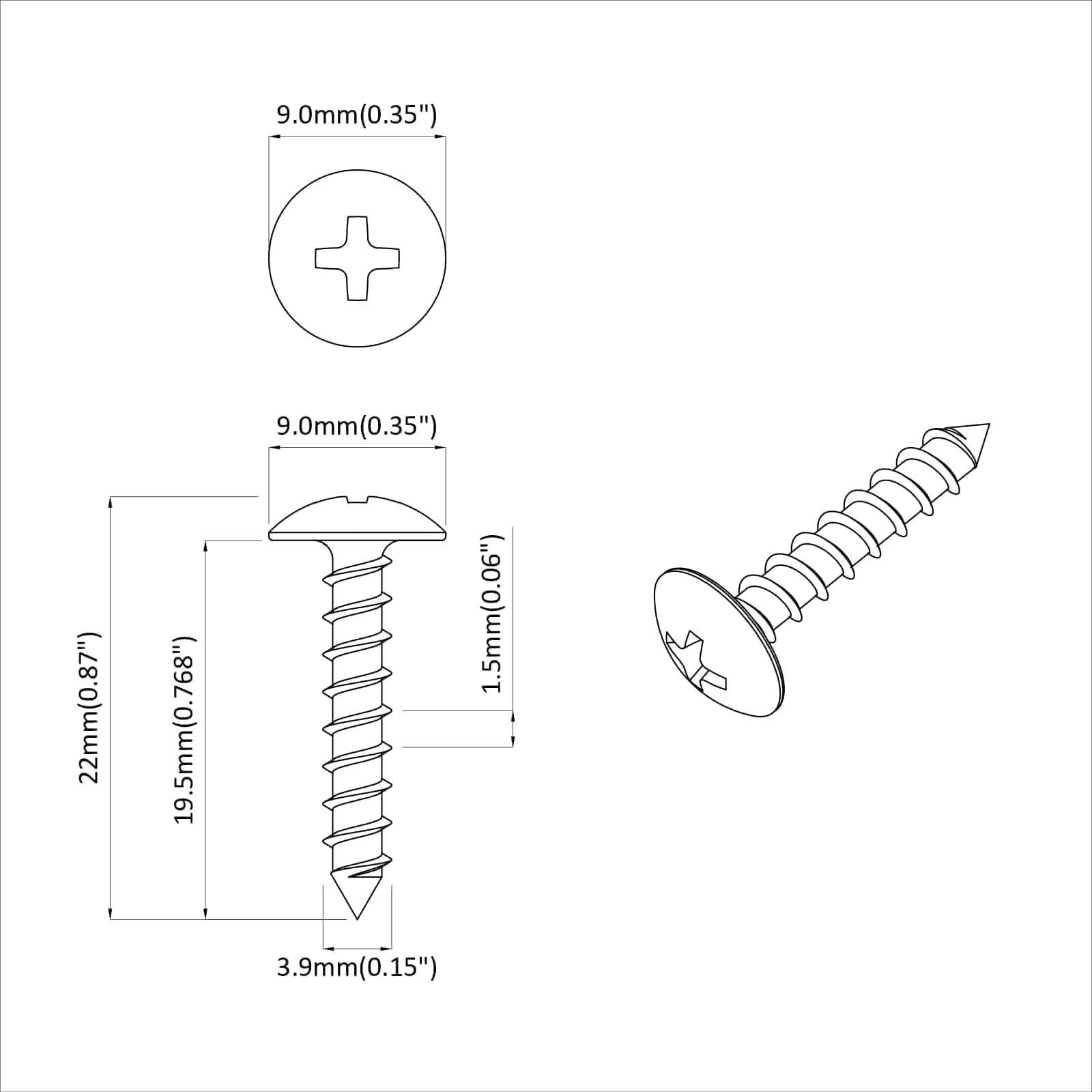 Drvene vijake 12 pcs Srebrno M3,5 x 20 mm Čelik