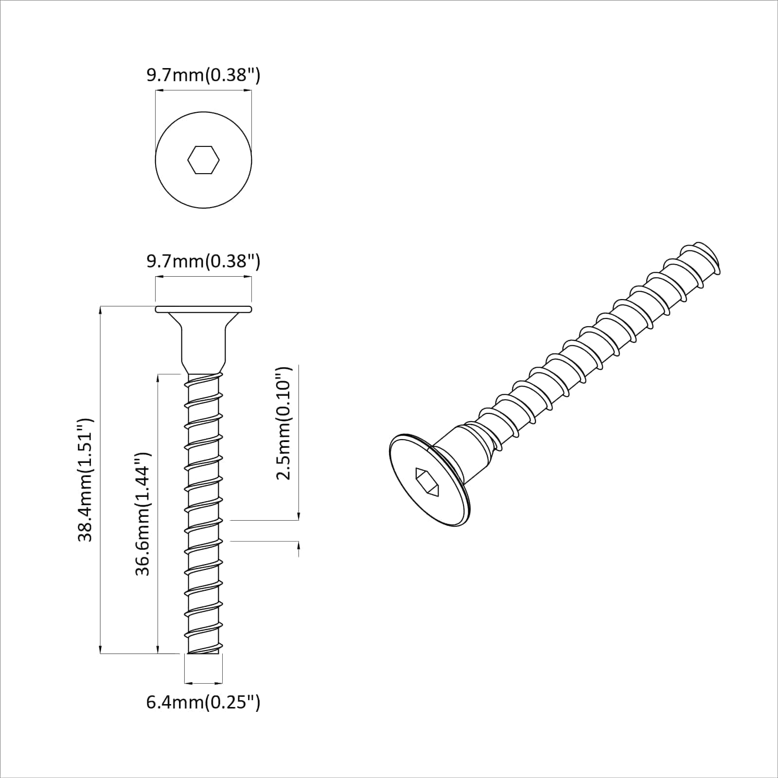 Šestarasti vijak s čepom 3072 pcs Crna 7 x 40 mm Željezo