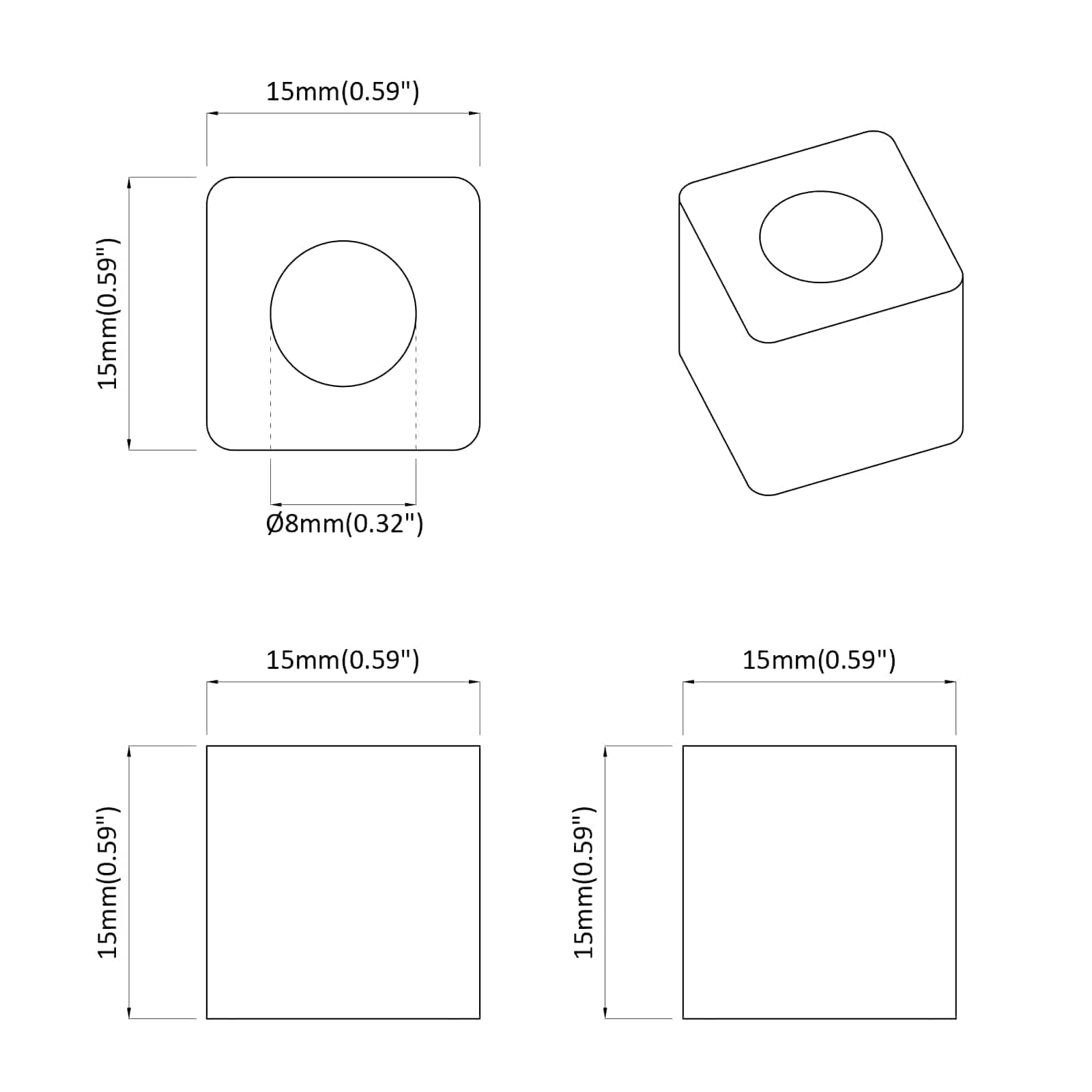 Držač ladice 6792 pcs Crna 15 x 15 x 15mm PP kopolimer
