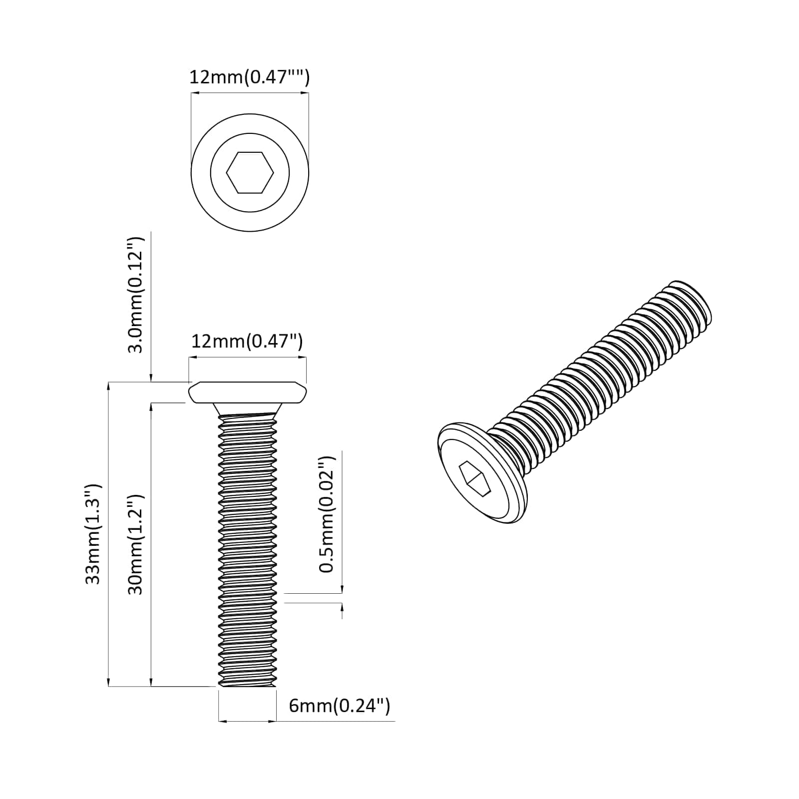Vijak s plastičnom glavom 12 pcs Srebrno M6 x 30 mm Čelik