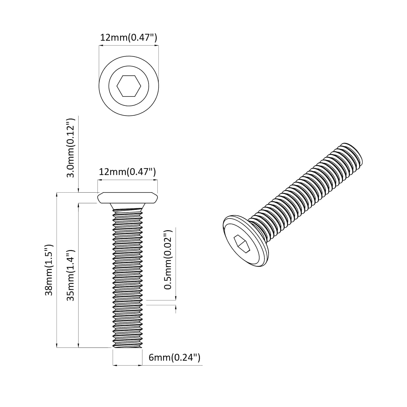 Vijak s plastičnom glavom 2 pcs Srebrno M6 x 35 mm Čelik