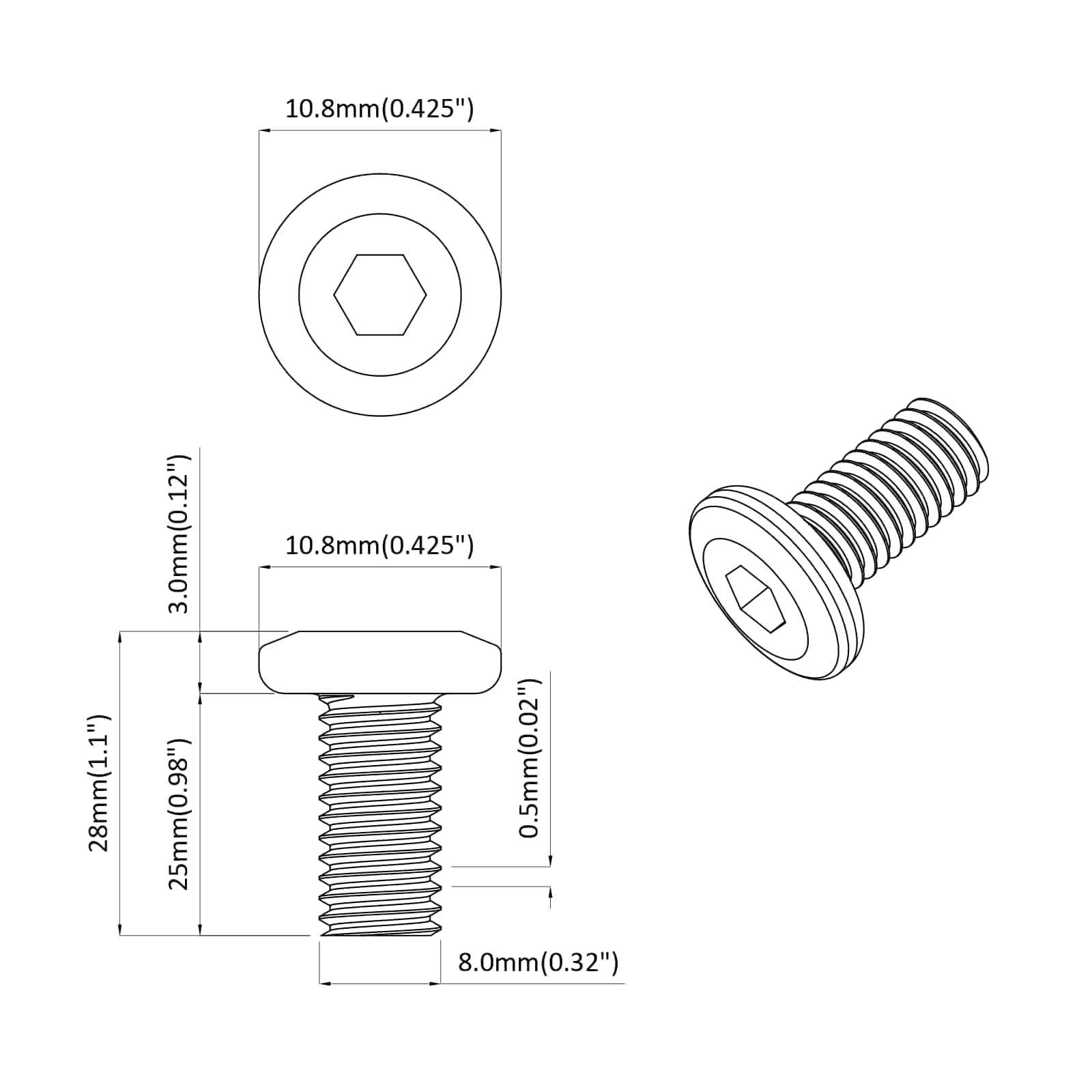 Vijak 12 pcs Srebrno 8 x 25 mm Čelik