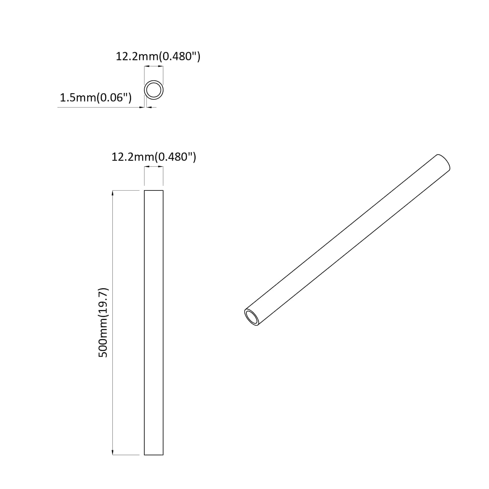 PVC Cijev 12 pcs Bijelo 12,2 x 1,8 x 500 mm PP, PE