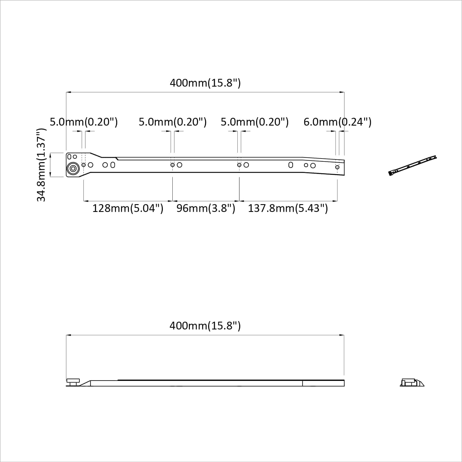Klizač za ladice 2 pcs Bijelo 400 mm Čelik