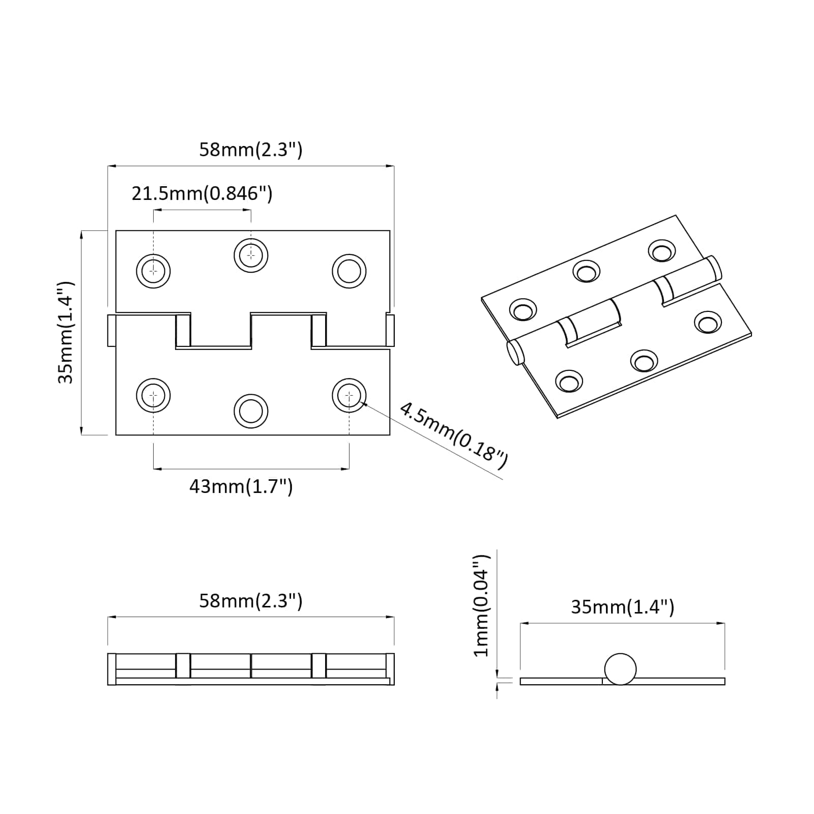 Šarka Jednobojno 2 pcs Srebrno 58 x 35 x 1 mm Čelik