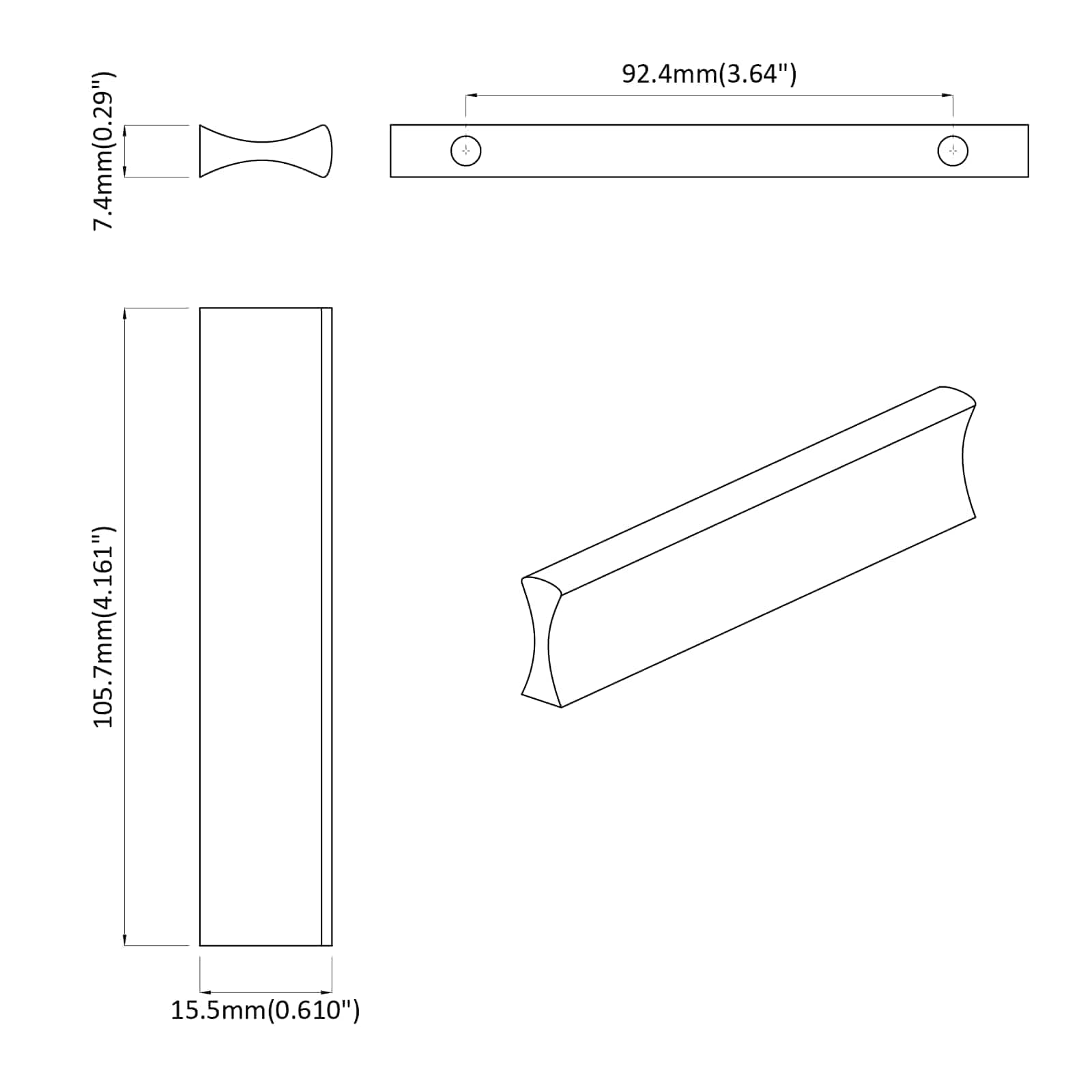 Drška Jednobojno 12 pcs Srebrno 105.7 x 7.4 x 15.5 mm Aluminij