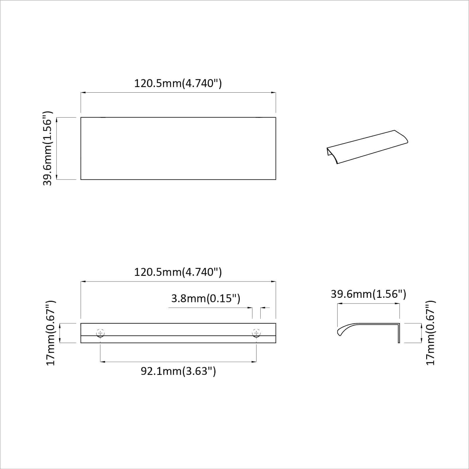 Drška 725 pcs Crna 120 x 39.6 x 17 mm Aluminij