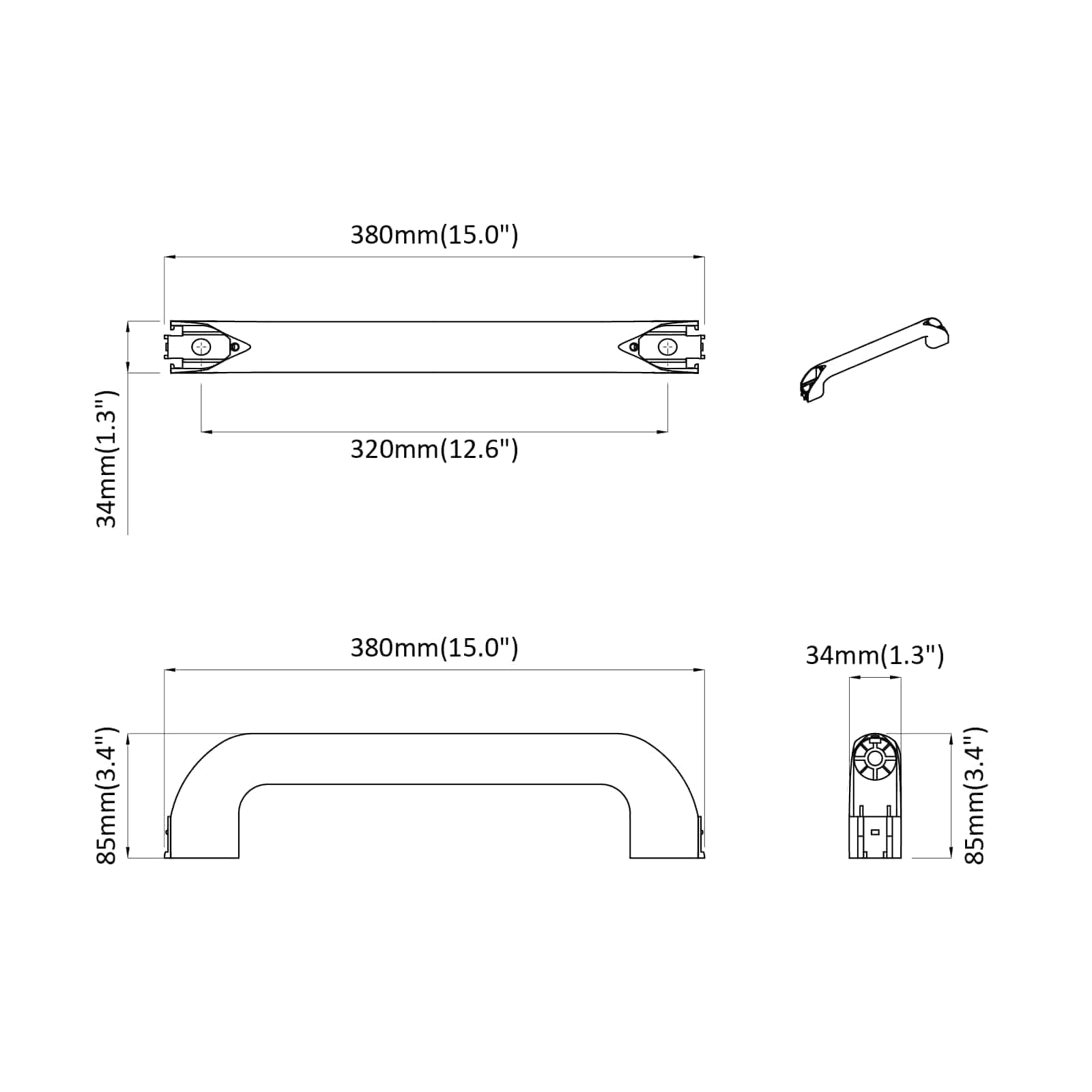 Drška Jednobojno 12 pcs Crna 380 x 34 x 85 mm Aluminij i PP