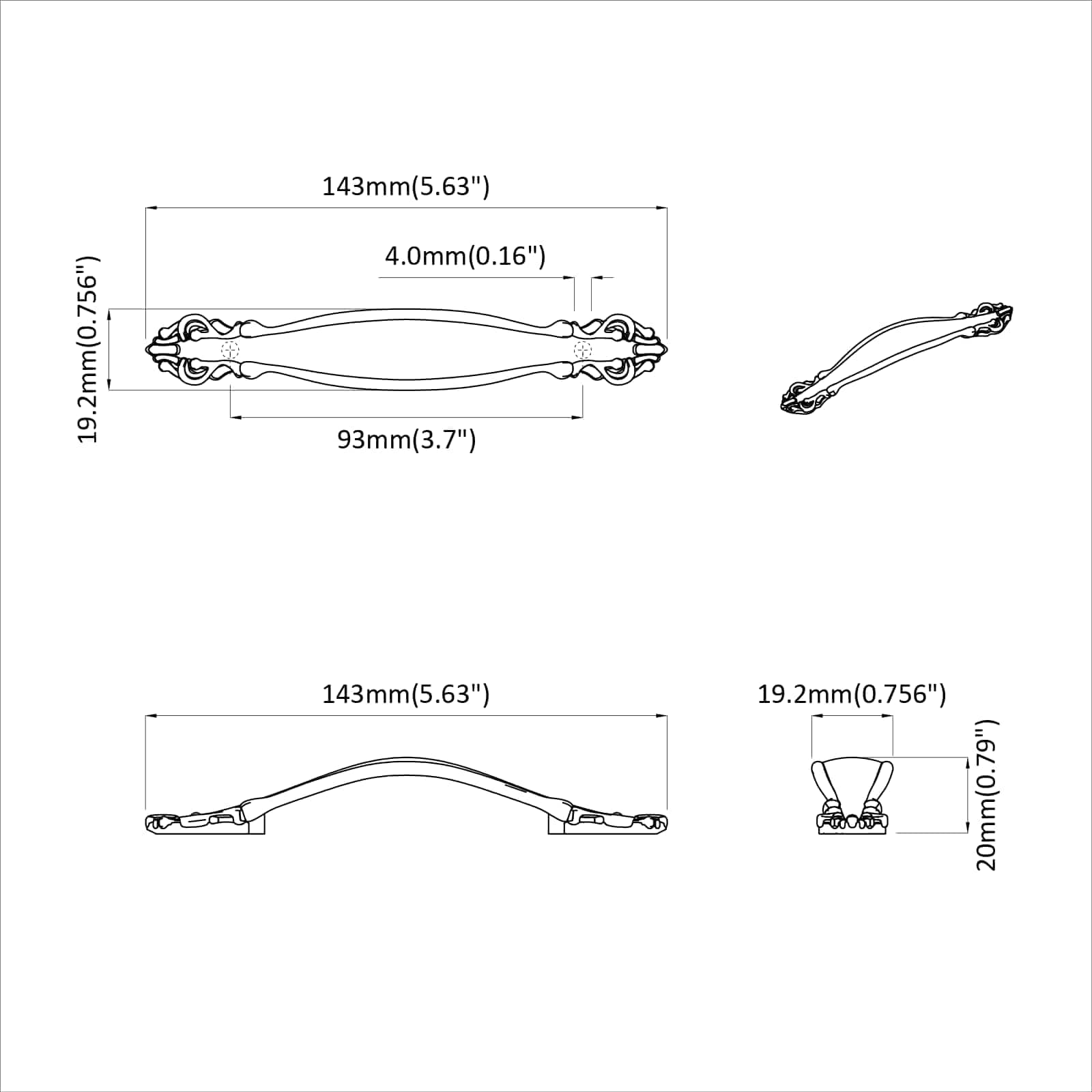 Drška 2 pcs Zlatno 143 x 19,2 x 20 mm Cink legura