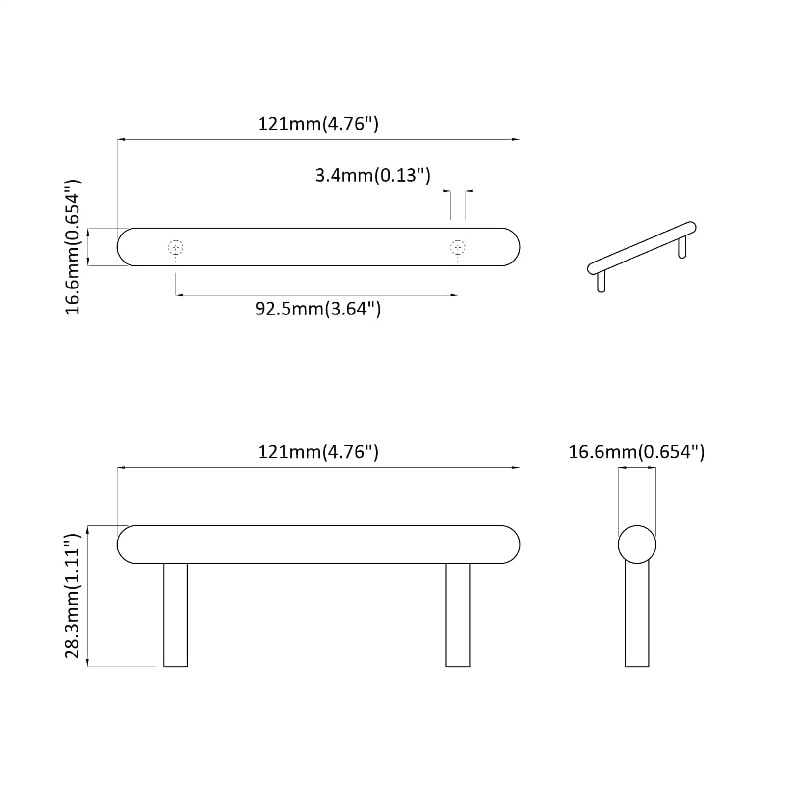 Drška za ormar 2 pcs Crna 121 x 16.6 x 28.3 mm Željezo