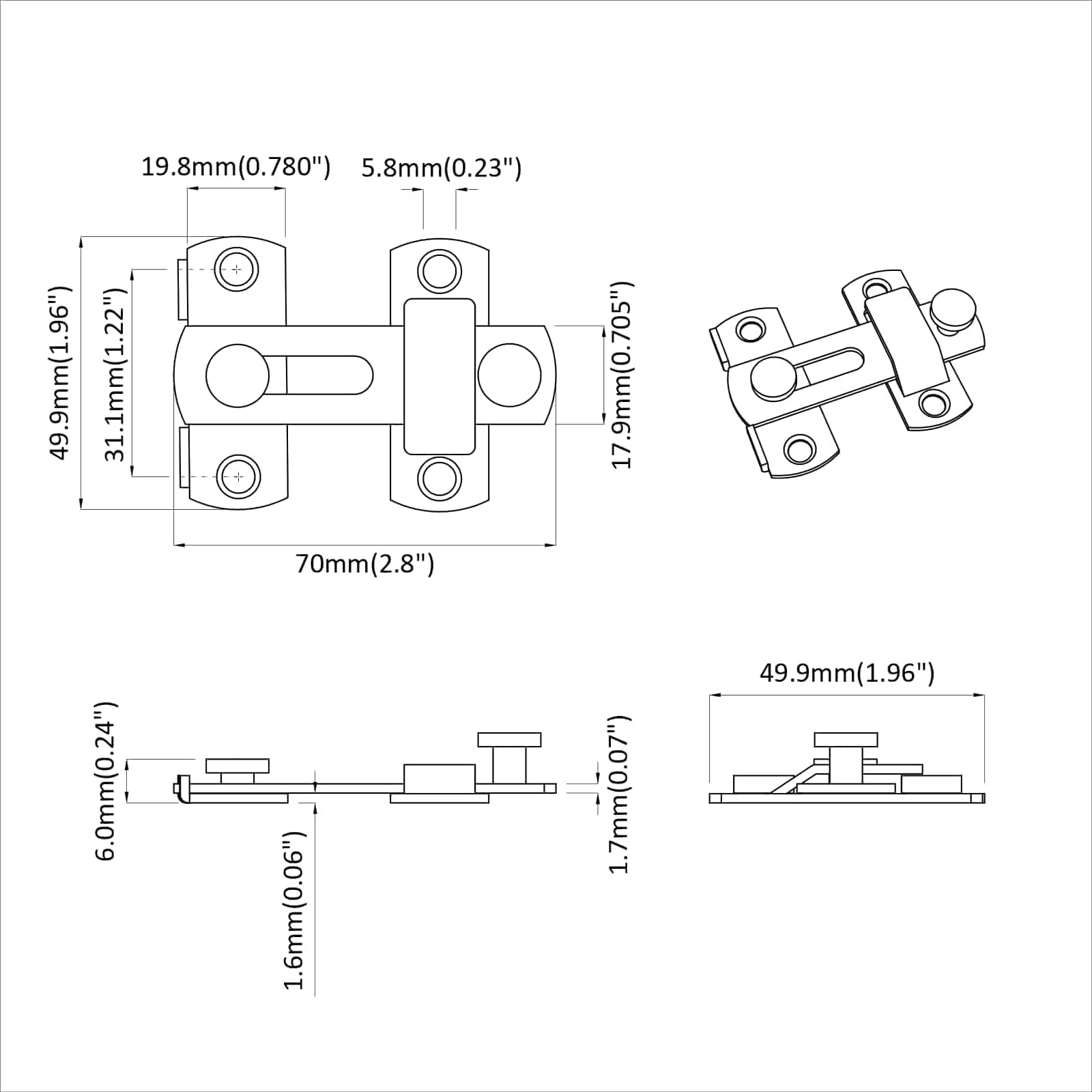 Zaključavanje vrata 423 pcs Srebrno 70 x 8 mm Čelik