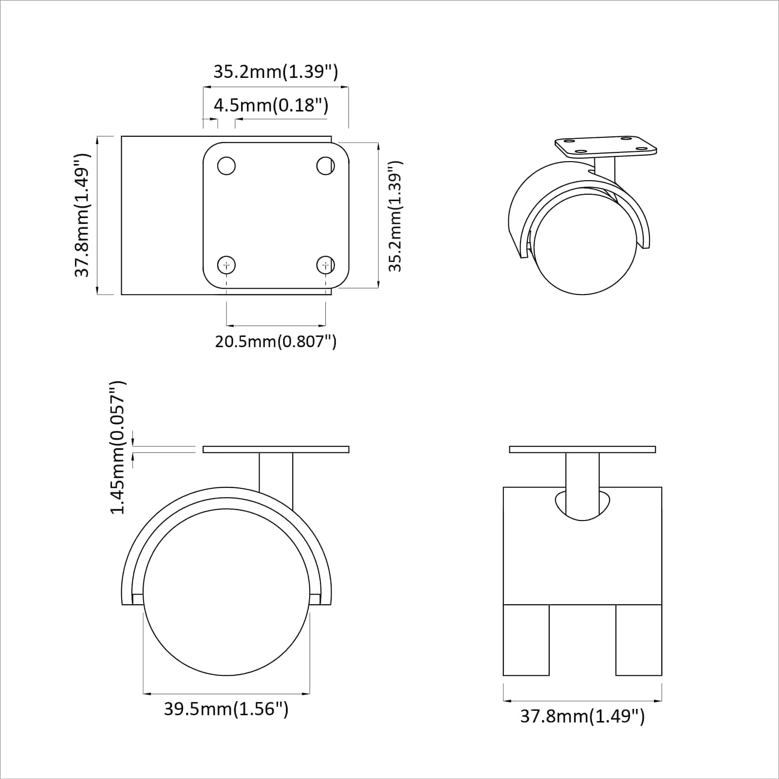 Dizalni kotač 12 pcs Crna 39,5 x 39,5 x 37,8 mm Željezo i PP