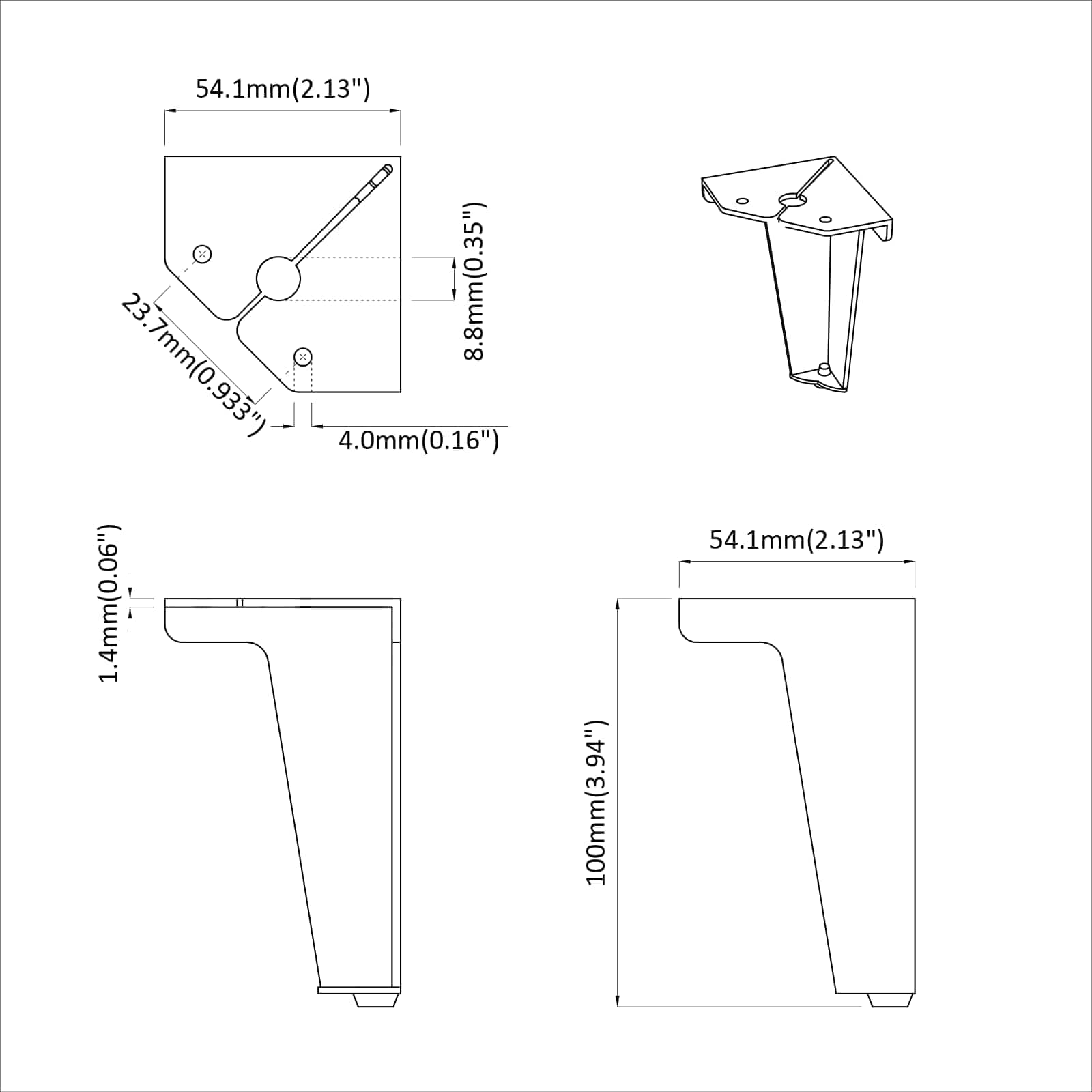 Noge namještaja 2 pcs Crna 54,1 x 54,1 x 100 mm Željezo