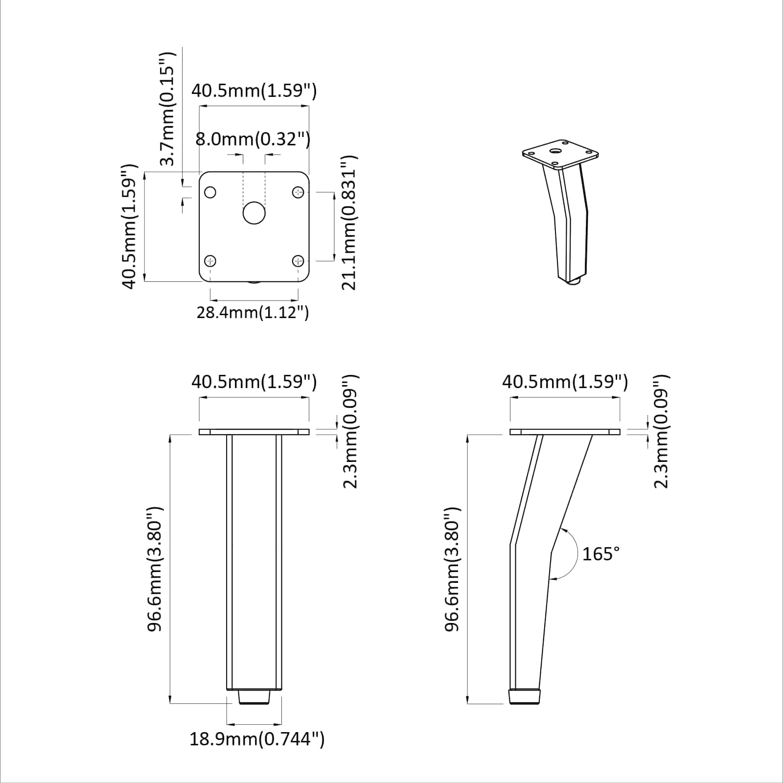 Stativne Noge 2 pcs Crna 40 x 40 x 100 mm Željezo