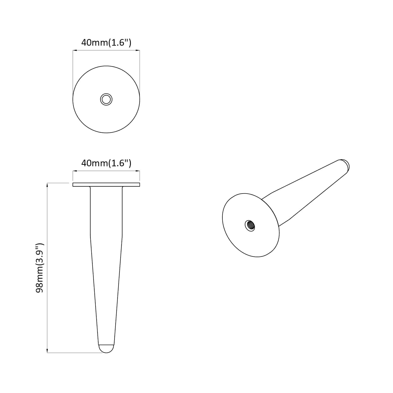 Noge namještaja 12 pcs Crna Ø 40 x 98 mm Željezo
