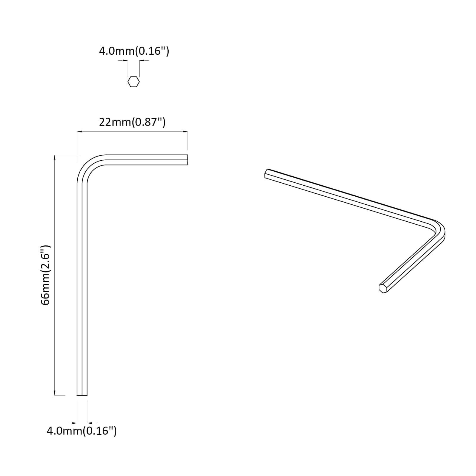 Hex ključ 2 pcs Srebrno 22 x 66 mm Čelik