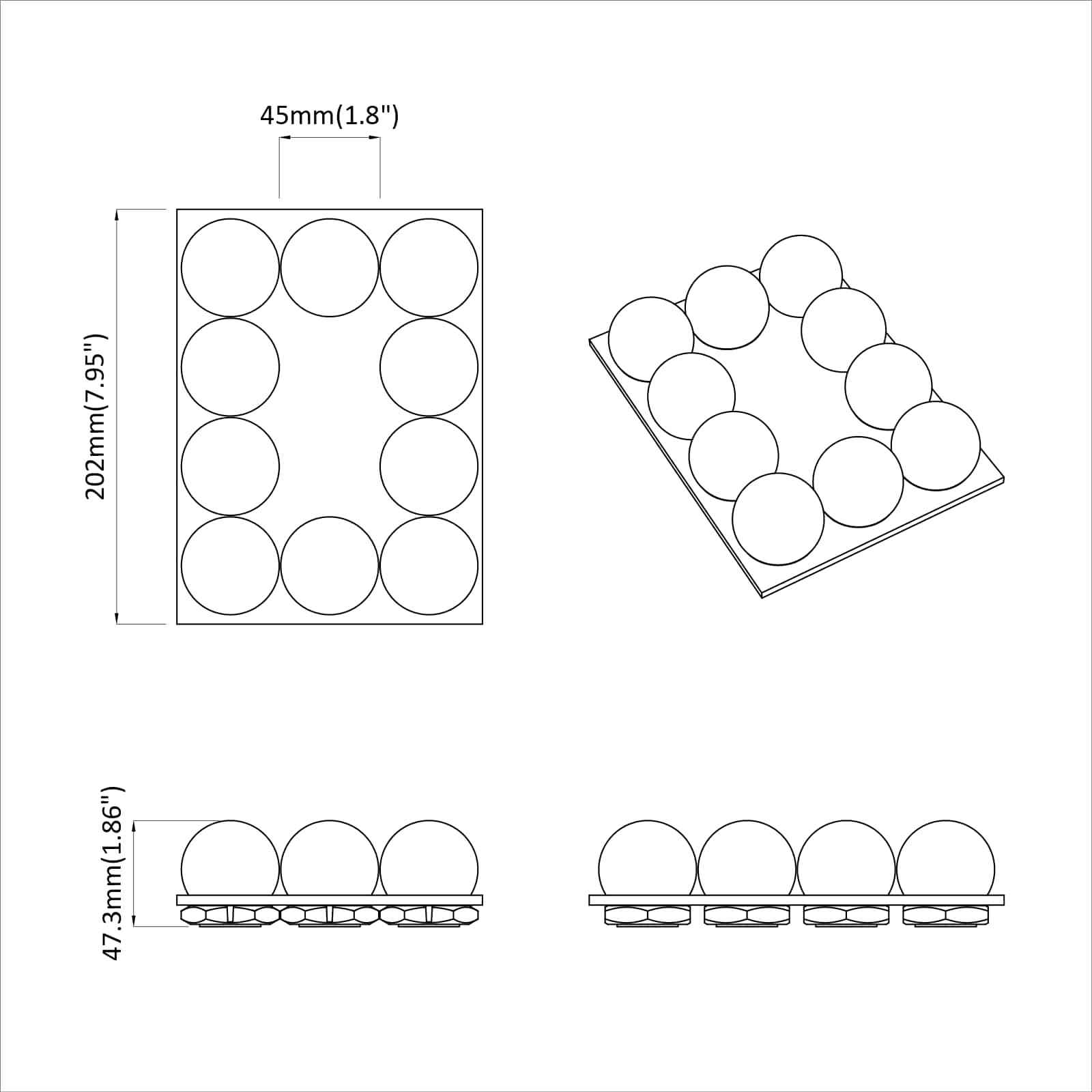 Ogledalne svjetiljke 12 pcs Bijelo 4.5 x 4.5 x 4.8 cm Plastika