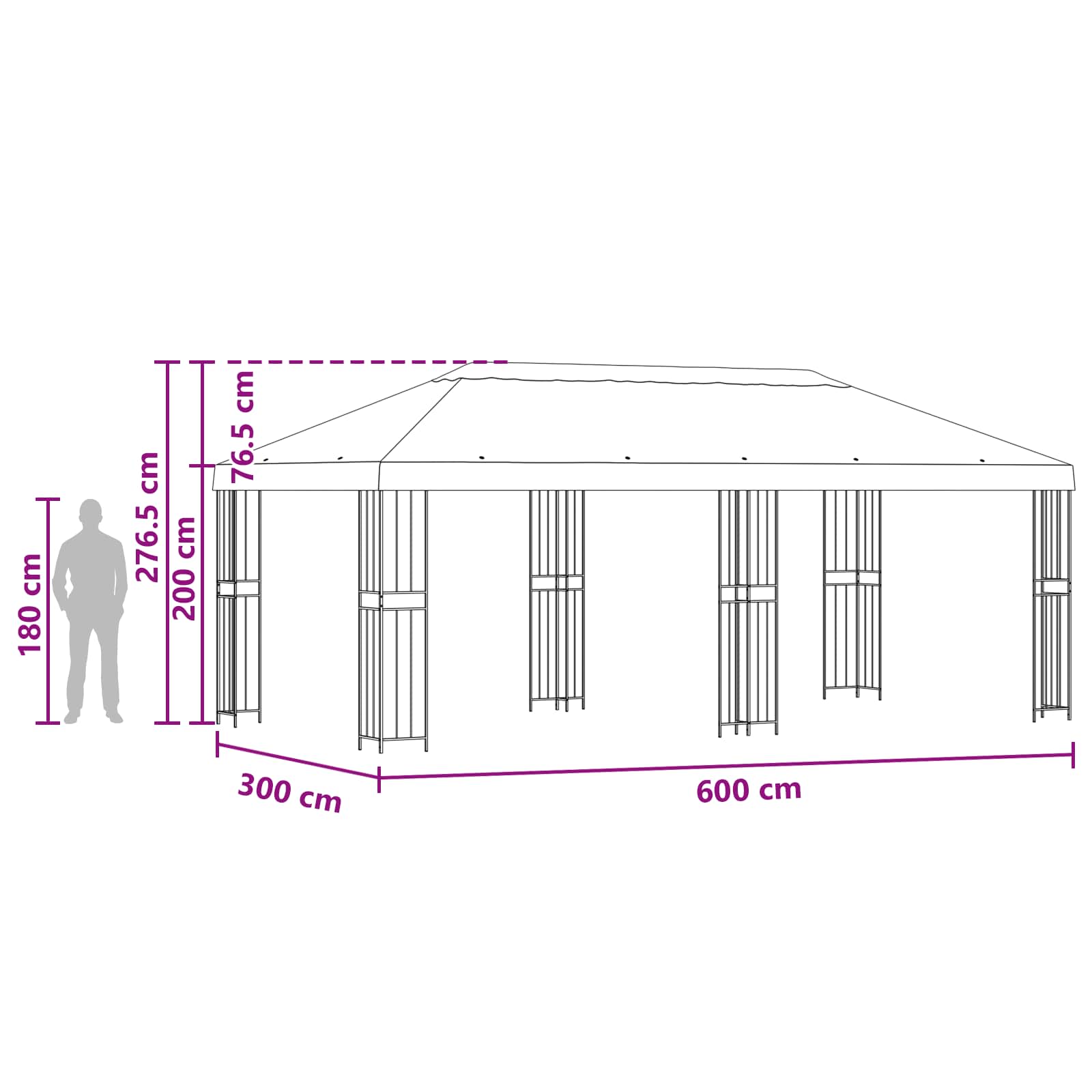 Paviljon s bočnim stranama 6 x 3 m Bež Poliester i čelik 190