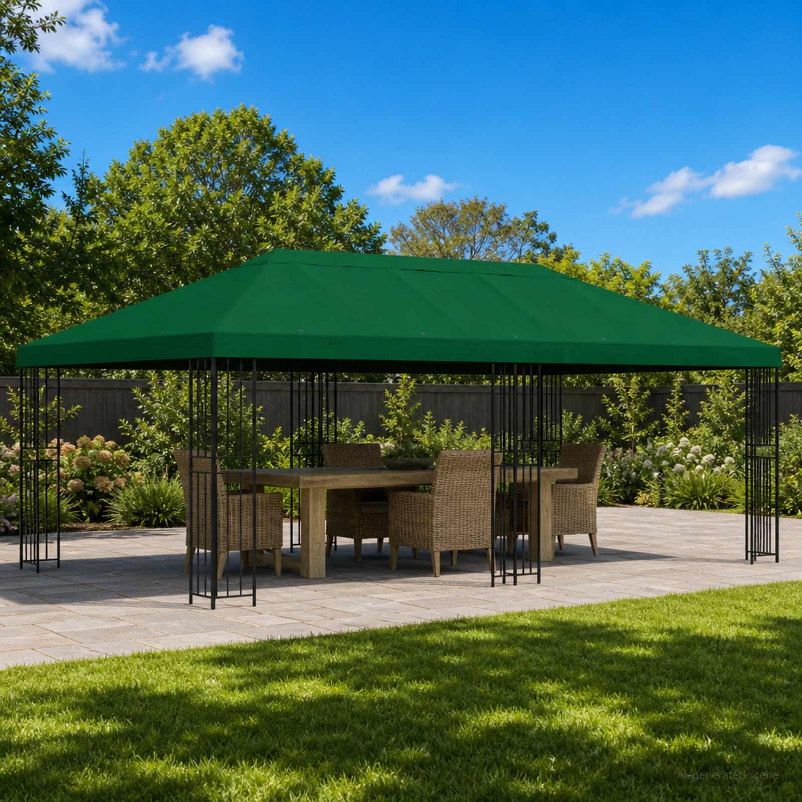 Paviljon s bočnim stranama 6 x 3 m Zelena Poliester i čelik 190
