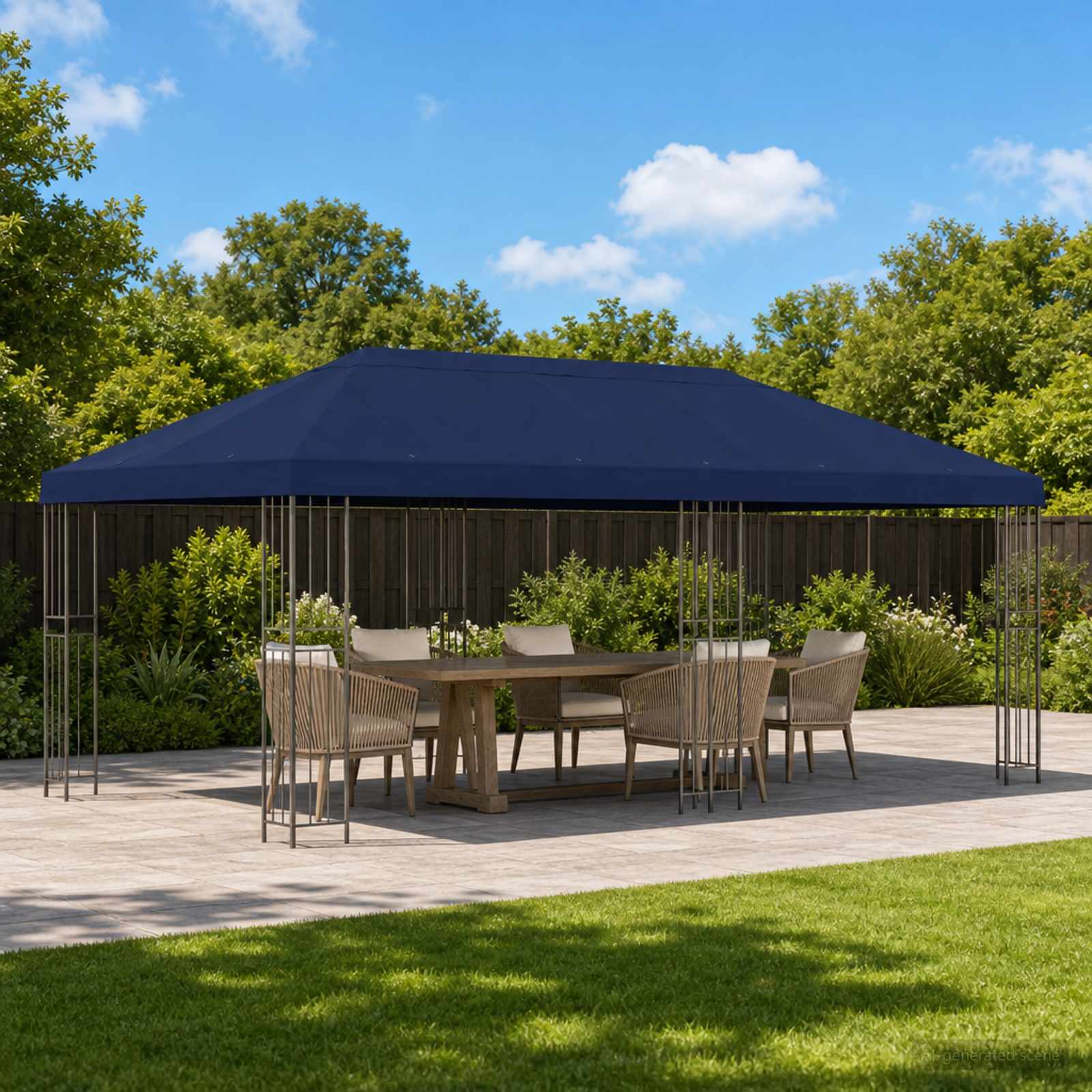 Paviljon s bočnim stranama 6 x 3 m Plava Poliester i čelik 190