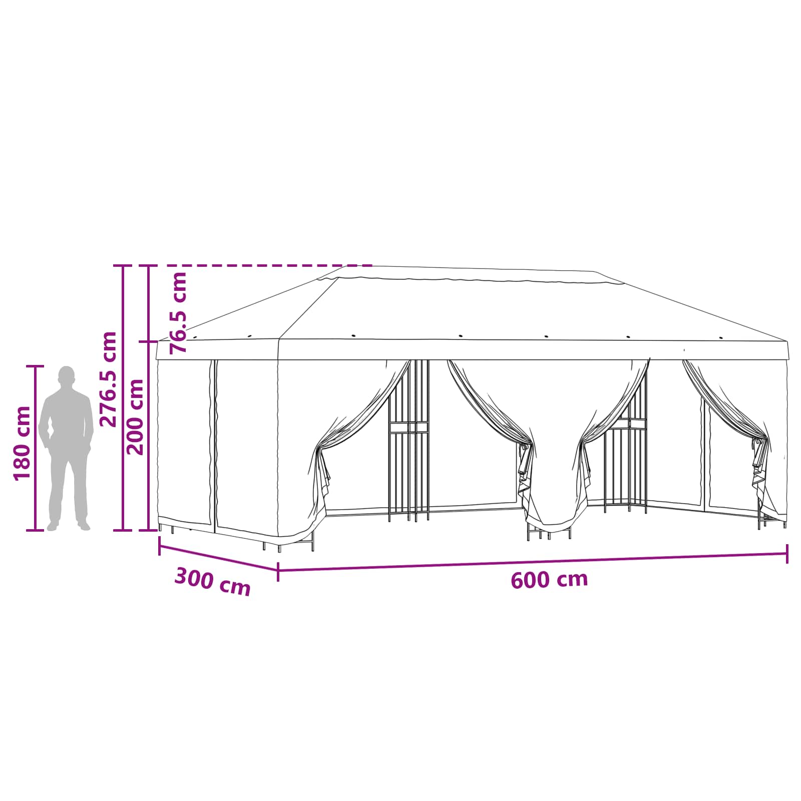 Paviljon s bočnim stranama 6 x 3 m Terakota Poliester i čelik