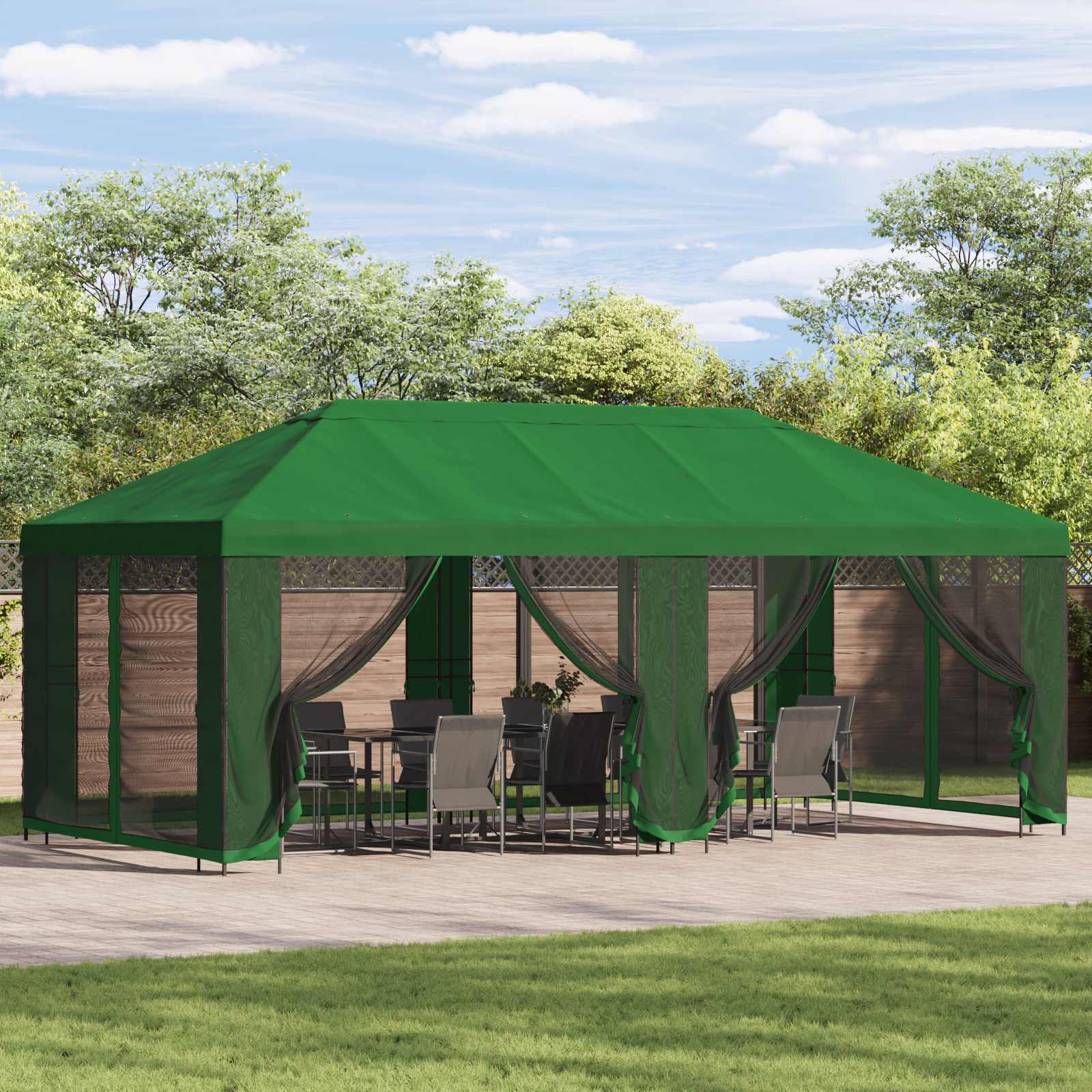 Paviljon s bočnim stranama 6 x 3 m Zelena Poliester i čelik 190