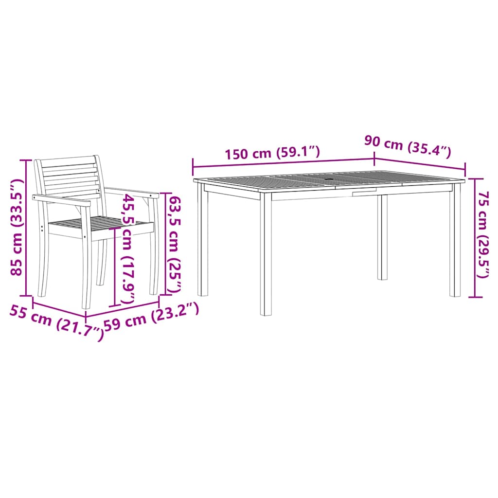 Vrtni set za objed 7 pcs Smeđa Čvrsto drvo akacije