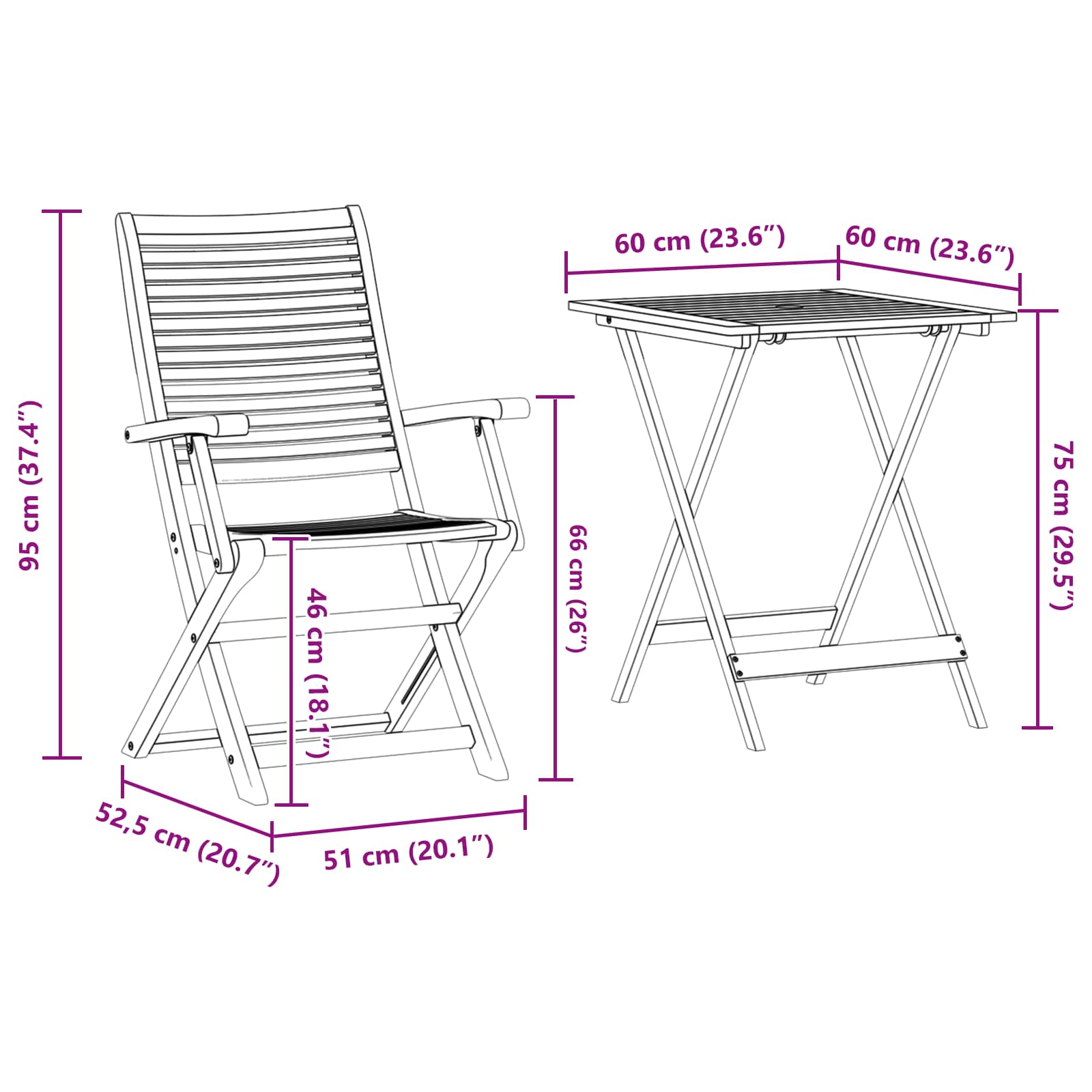 Sklopivi bistro set 3 pcs Smeđa Čvrsto drvo akacije