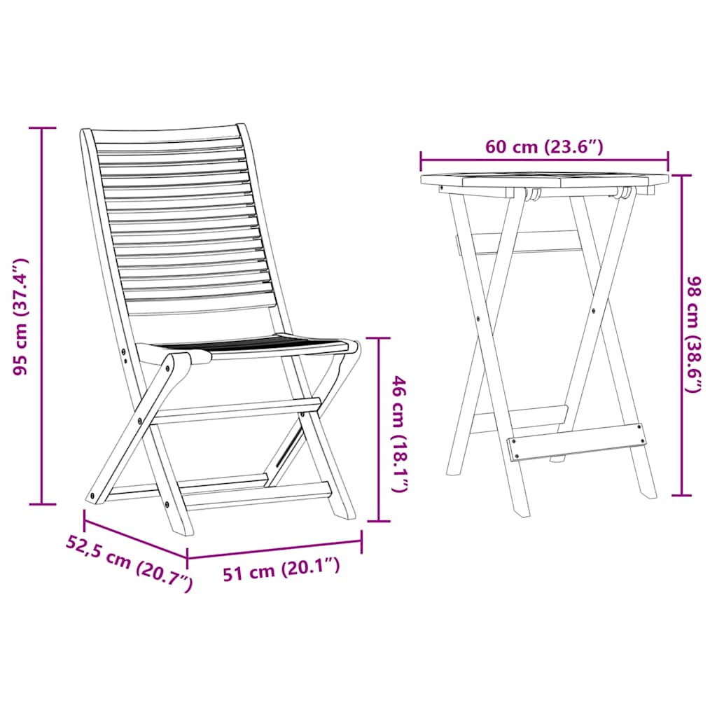 Sklopivi bistro set 3 pcs Smeđa Čvrsto drvo akacije