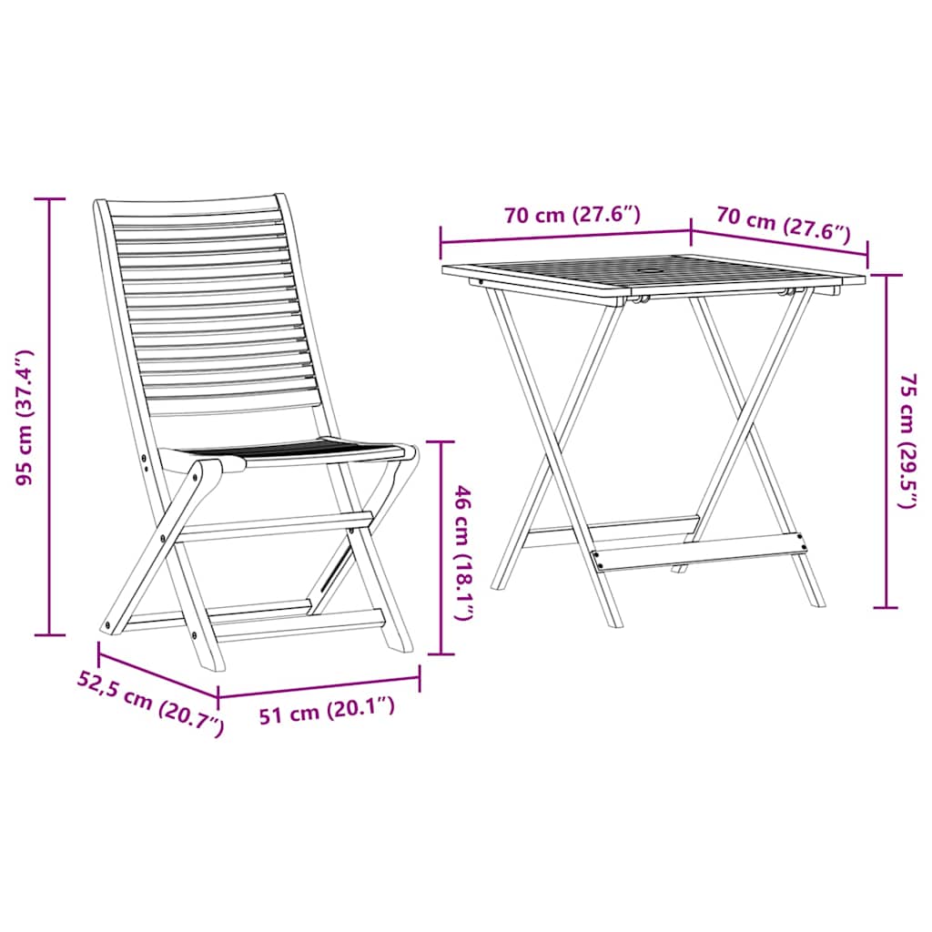 Sklopivi bistro set 3 pcs Smeđa Čvrsto drvo akacije