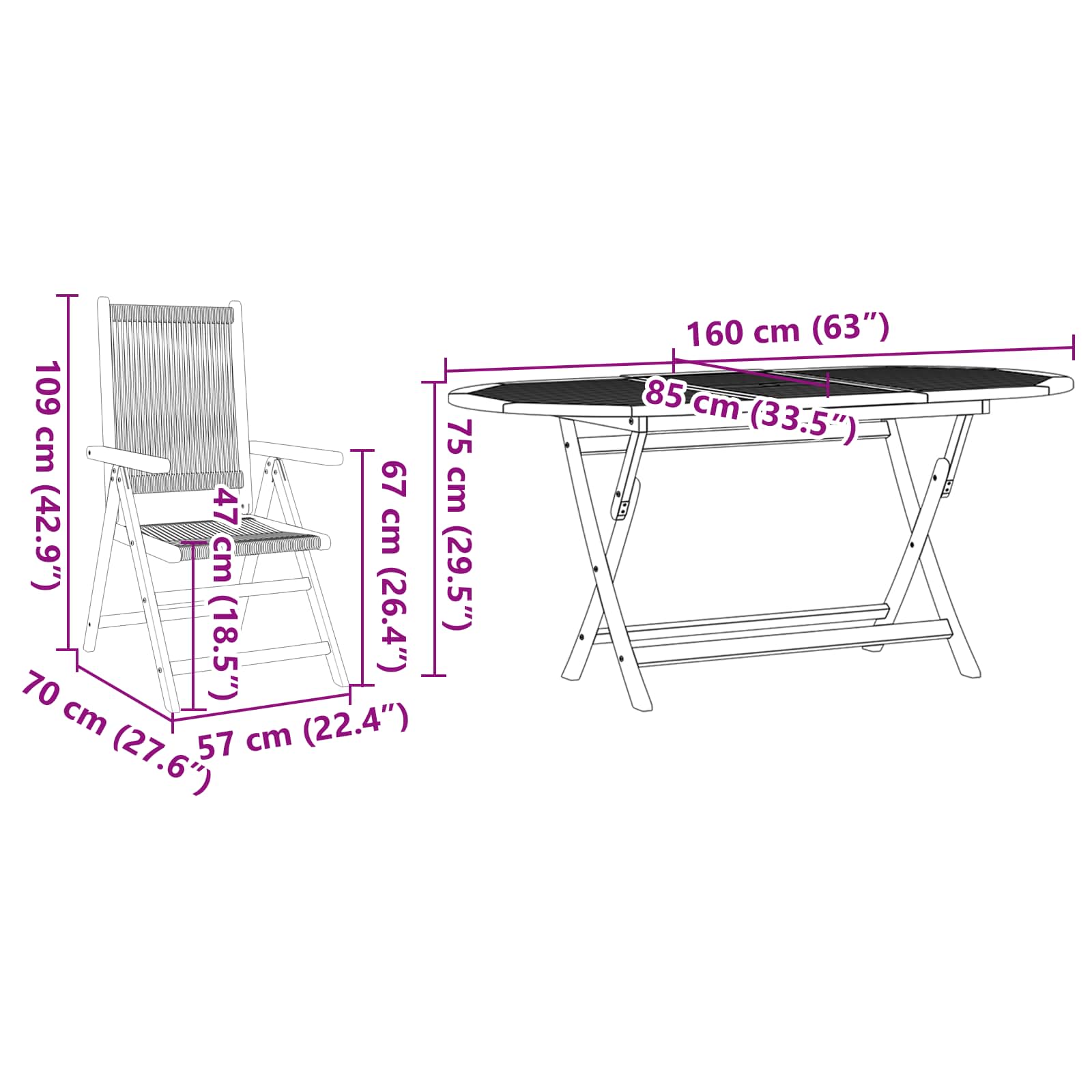 Vrtni set za objed 5 pcs Crna Čvrsto drvo akacije