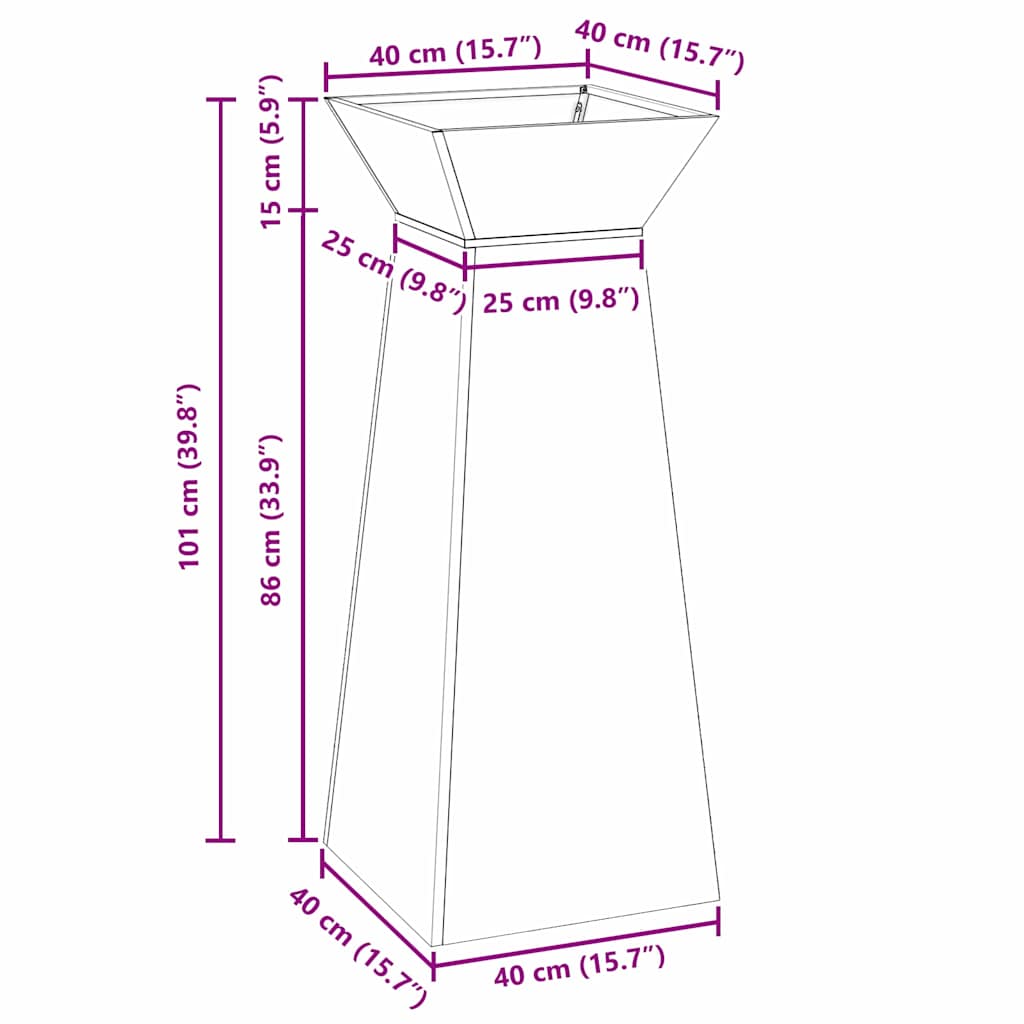 Stup saksija 2 pcs Srebrno 40 x 40 x 100 cm