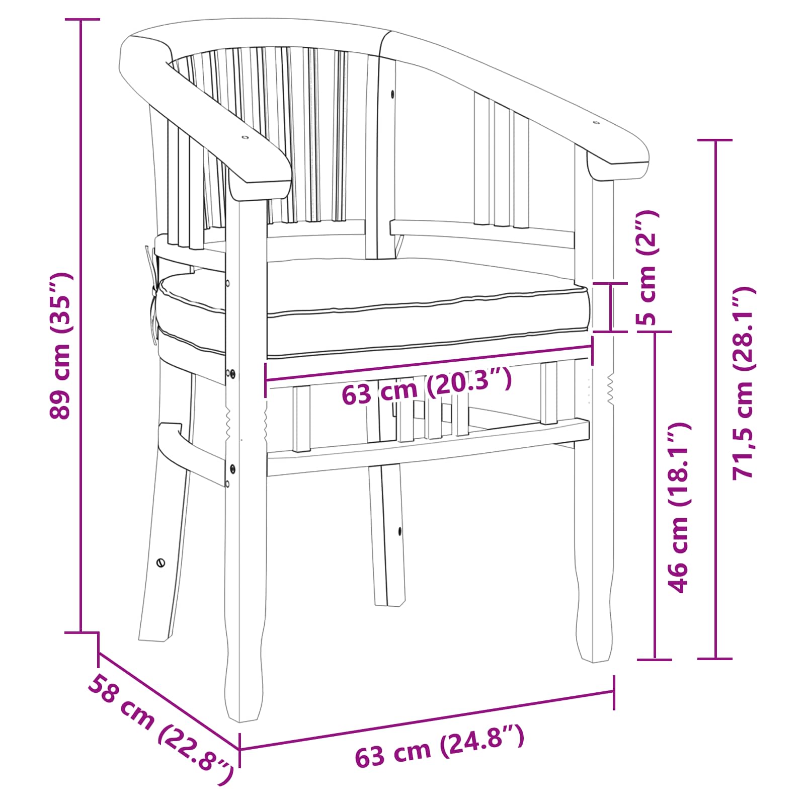 Stolica 2 pcs Smeđa 63 x 58 x 89 cm Čvrsto teak drvo