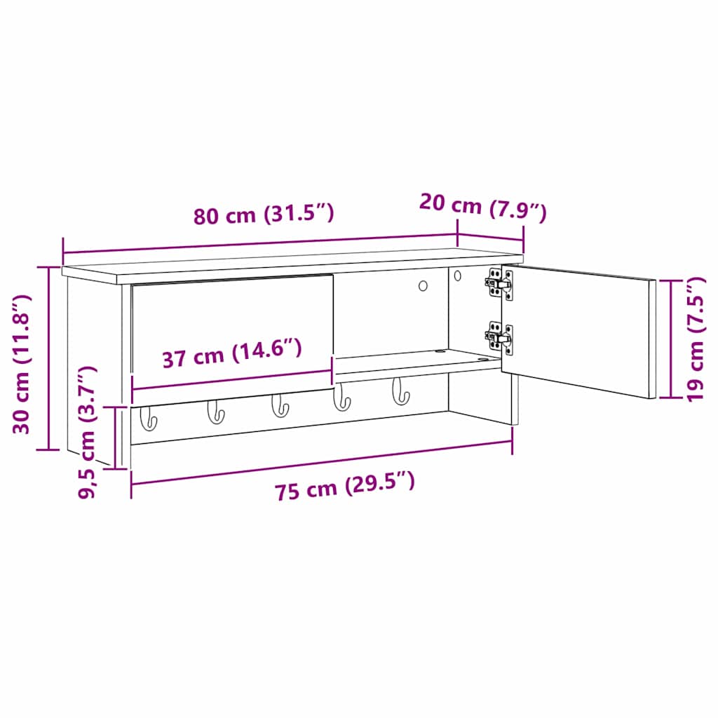 Vješalica za kapute na zidu Zidne Sonoma hrast 80 x 20 x 30 cm