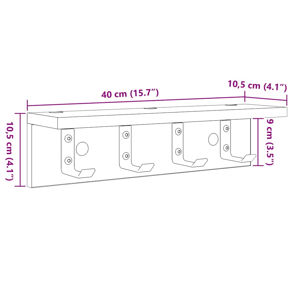 Vješalica za kapute na zidu Zidne Bijelo 40 x 10,5 x 10,5 cm