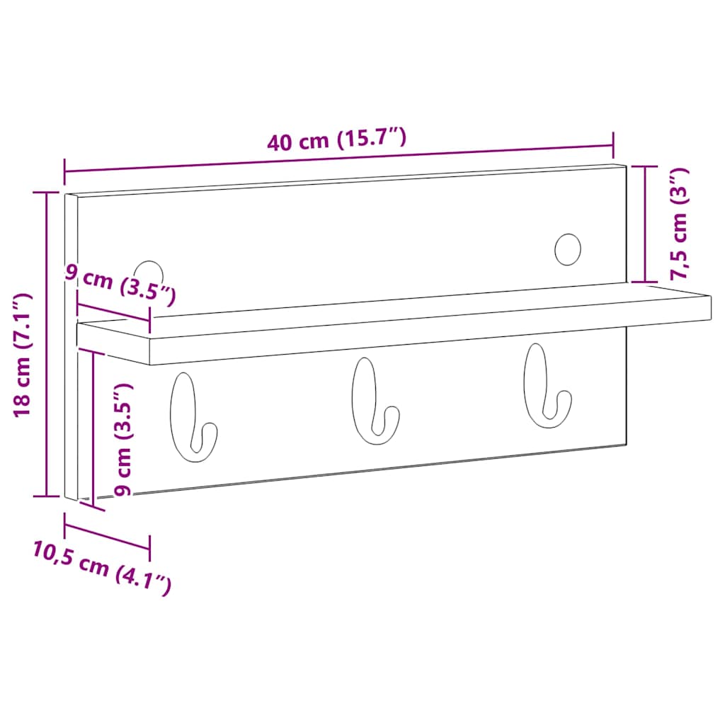 Vješalica za kapute na zidu Sonoma hrast 40 x 10,5 x 18 cm